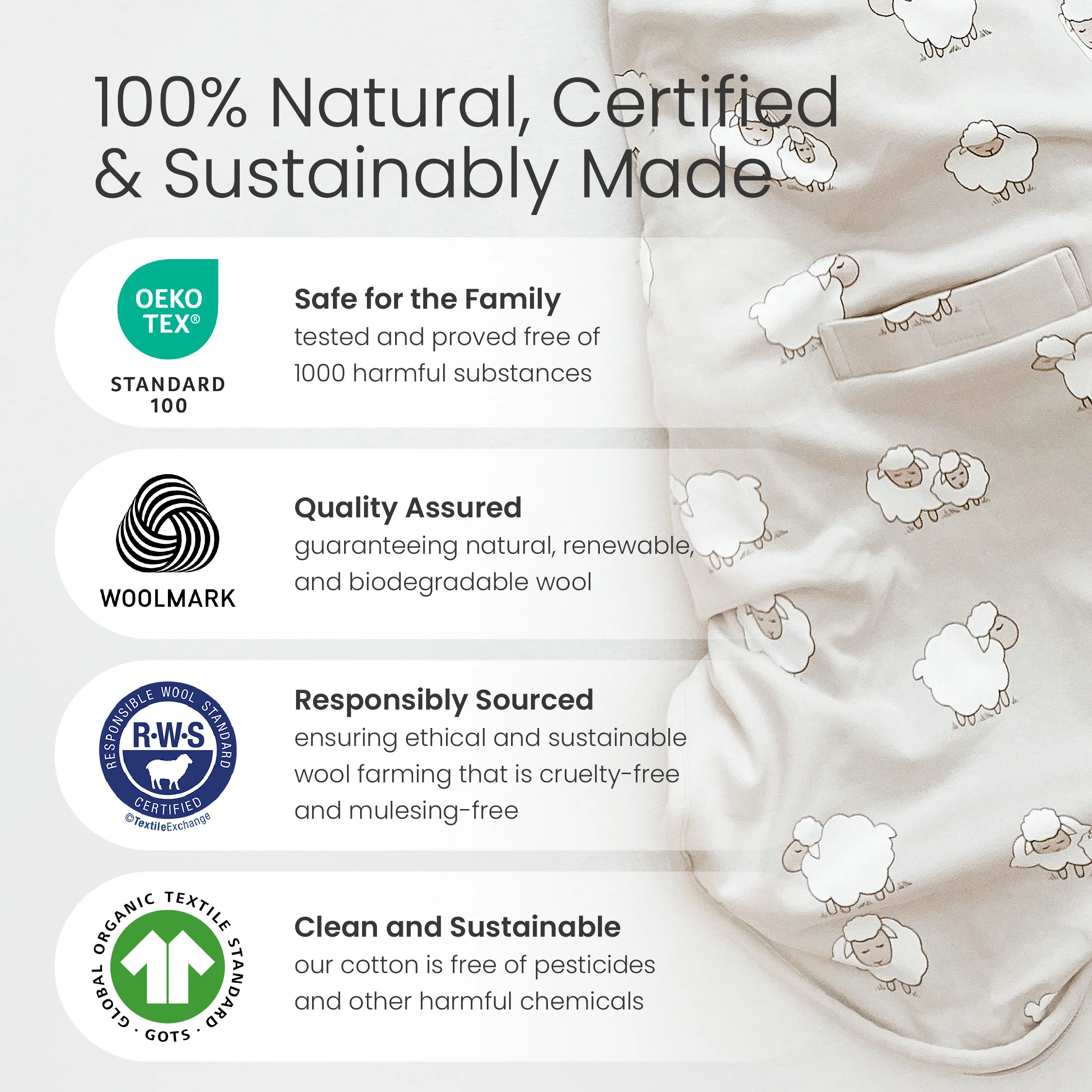 4 Season® Ultimate Baby Sleep Bag, Merino Wool & Organic Cotton, Whales - Image 5