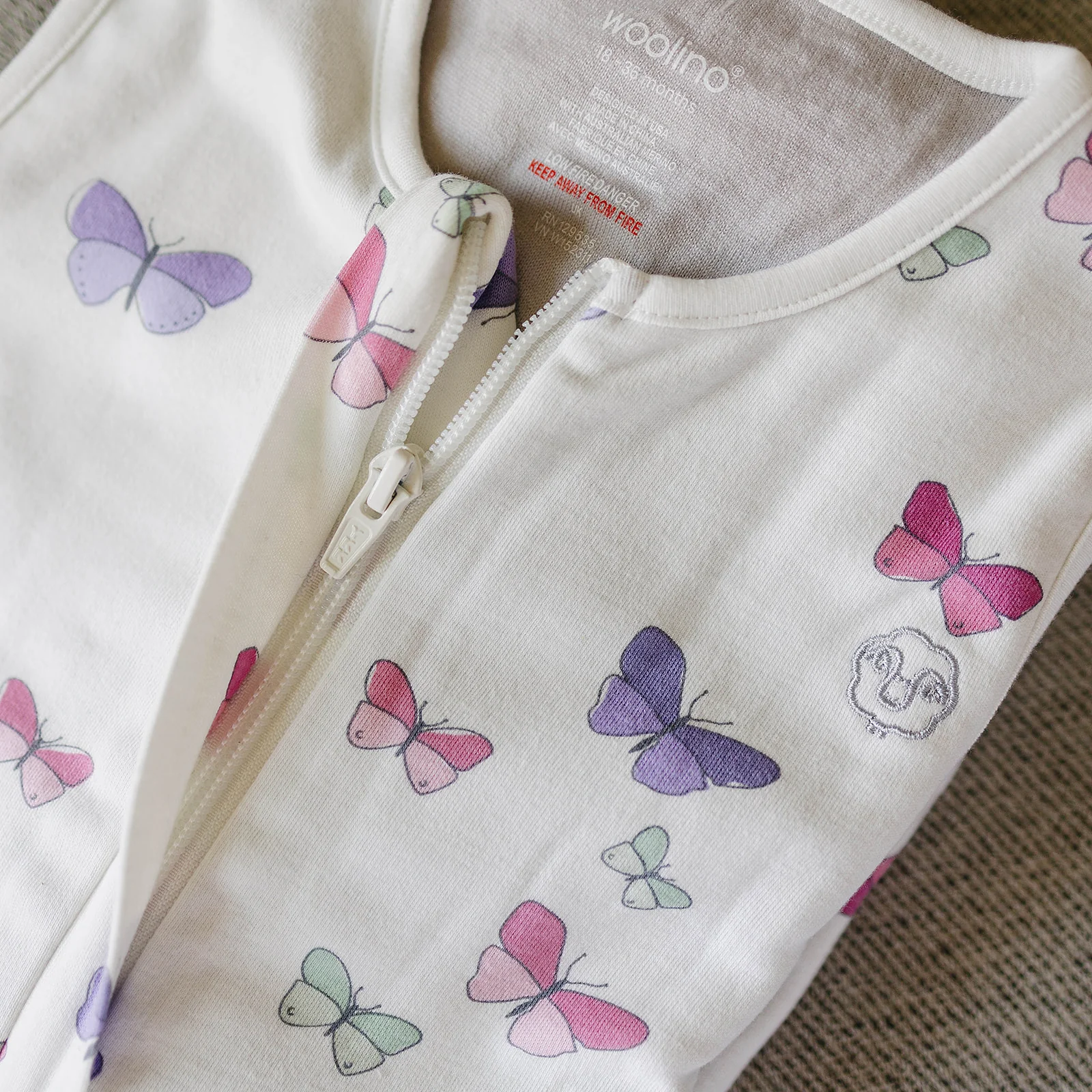 4 Season® Baby Sleep Bag with Feet, Merino Wool & Organic Cotton, Butterfly - Image 4