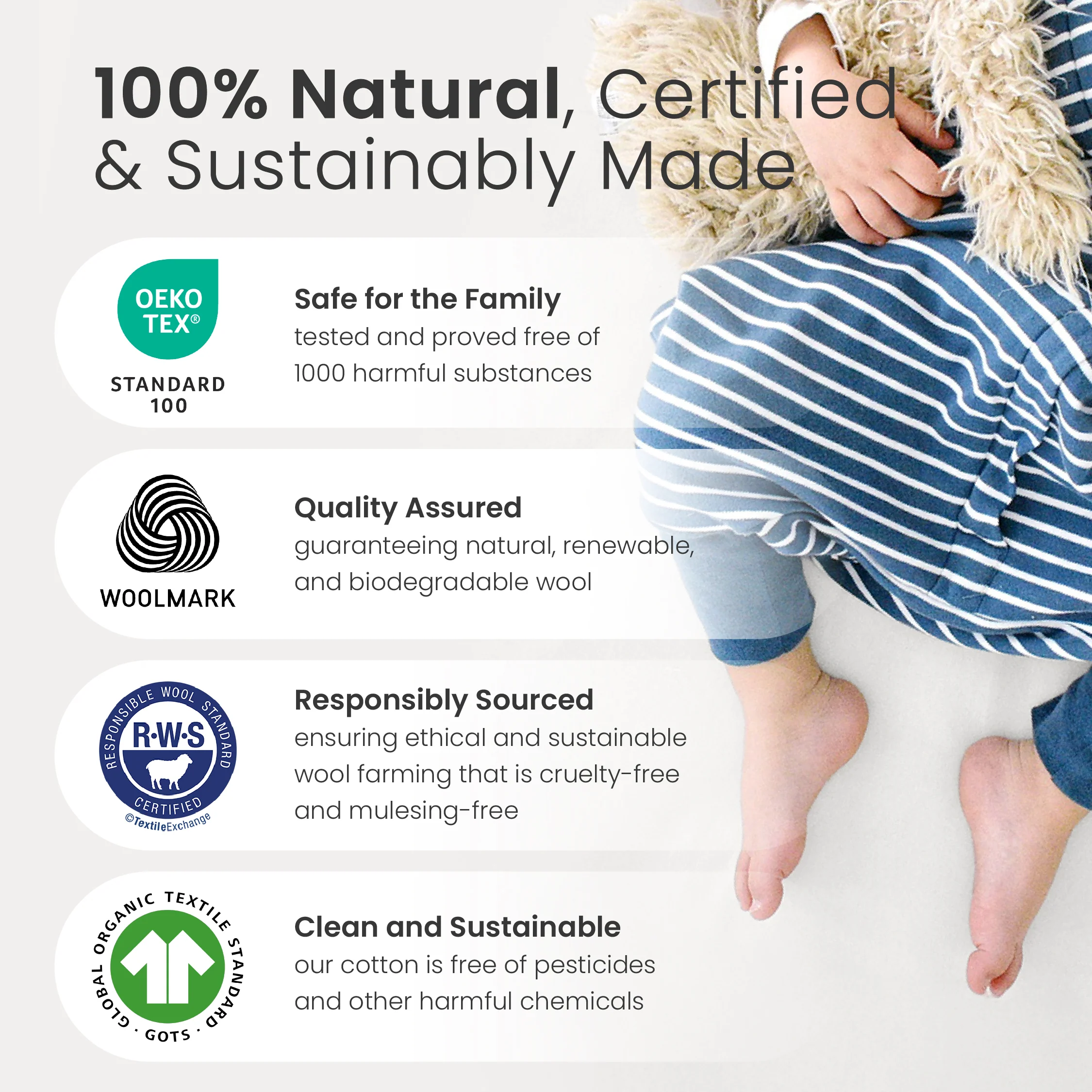 4 Season® Baby Sleep Bag with Feet, Merino Wool & Organic Cotton, Puppy - Image 8