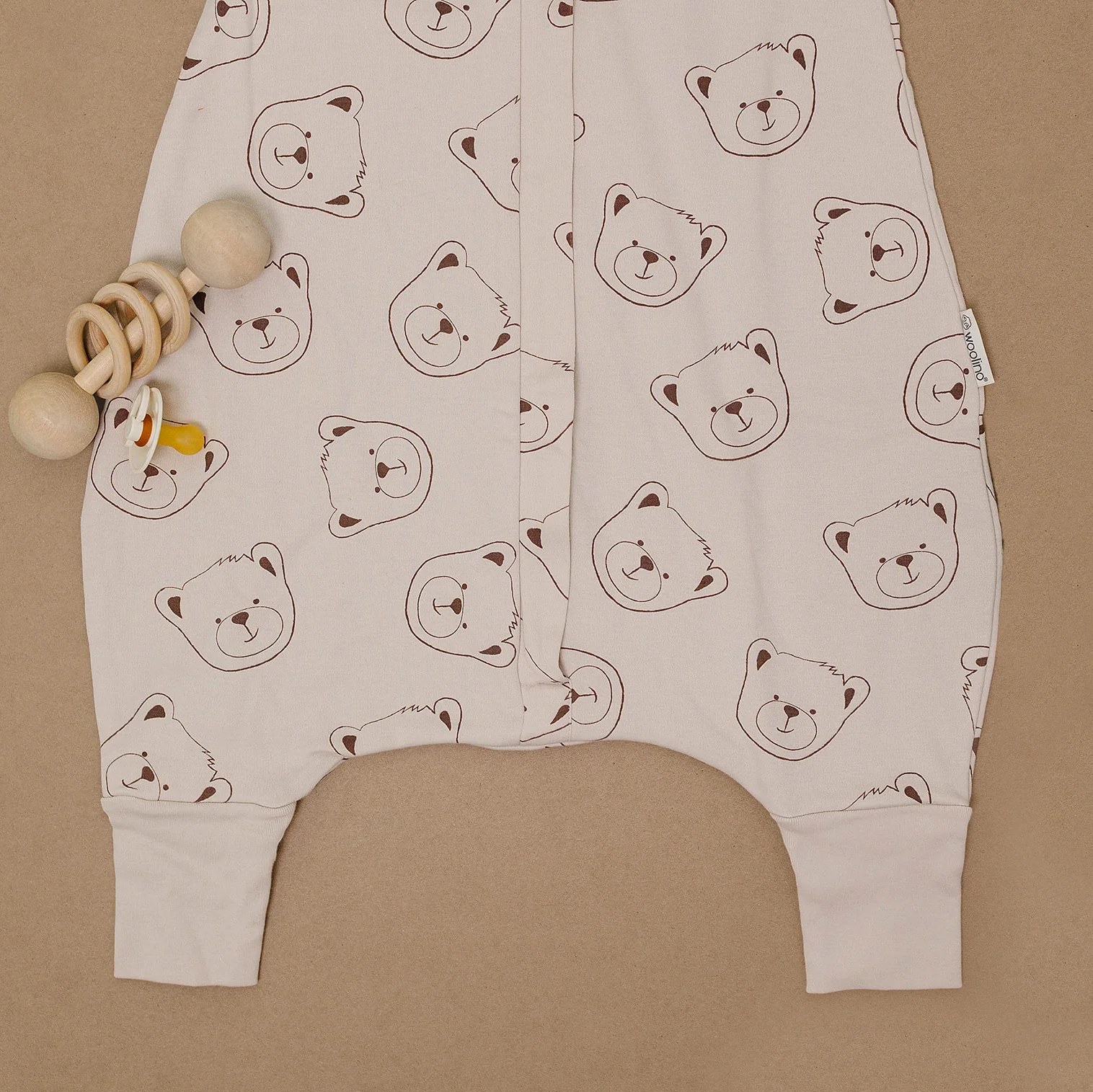 4 Season® Baby Sleep Bag with Feet, Merino Wool & Organic Cotton, Teddy Bear - Image 9