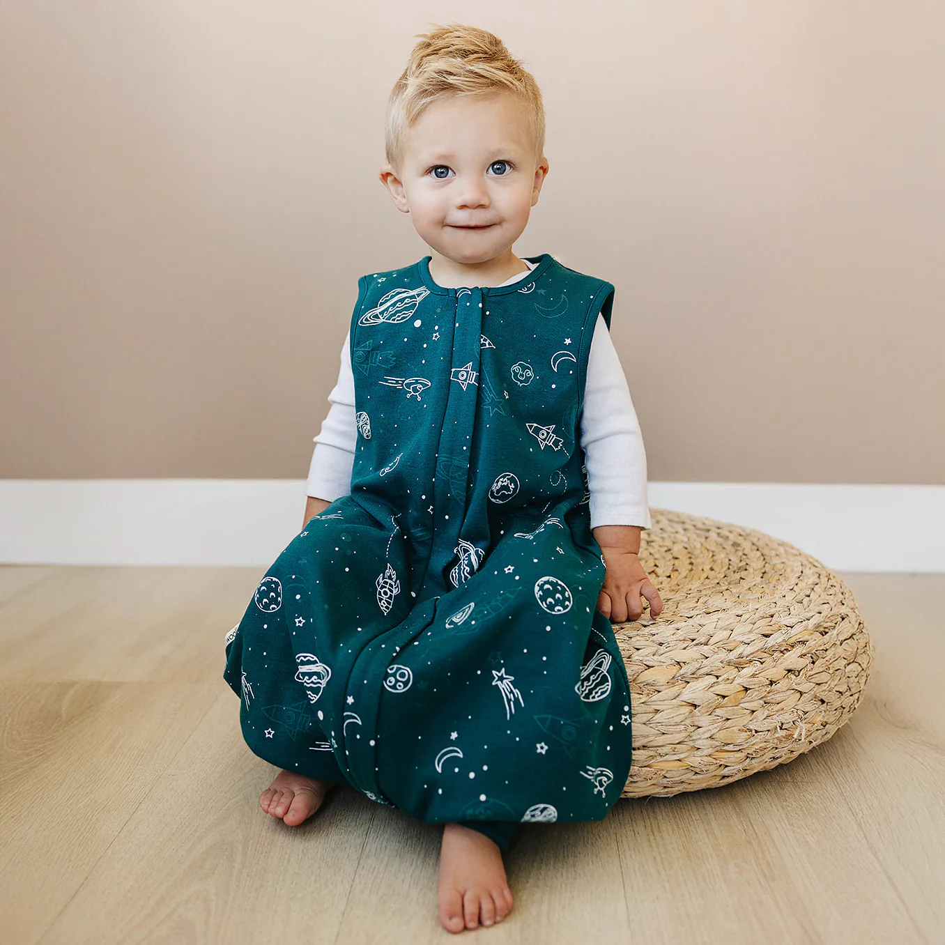 4 Season® Baby Sleep Bag with Feet, Merino Wool & Organic Cotton, Space - GLOW IN THE DARK - Image 3