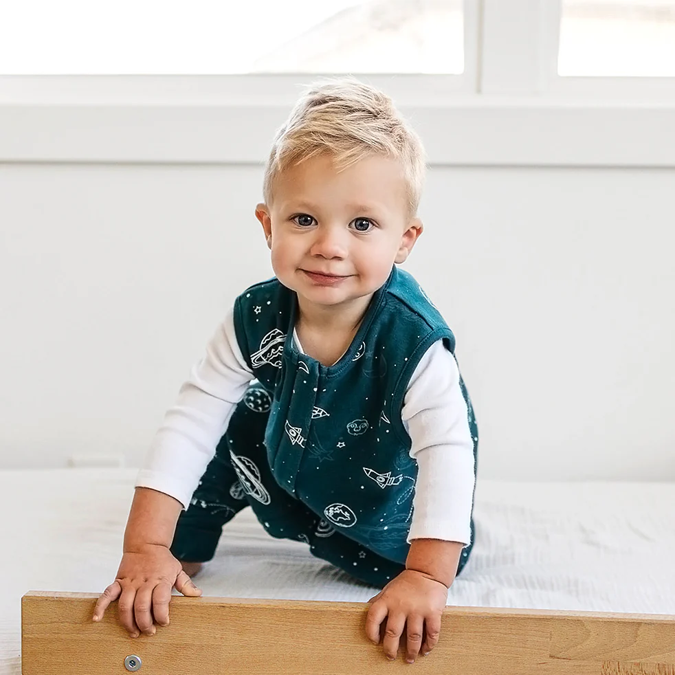 4 Season® Baby Sleep Bag with Feet, Merino Wool & Organic Cotton, Space - GLOW IN THE DARK - Image 4