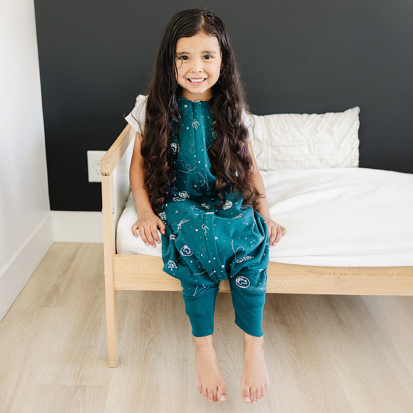 4 Season® Baby Sleep Bag with Feet, Merino Wool & Organic Cotton, Space - GLOW IN THE DARK - Image 5