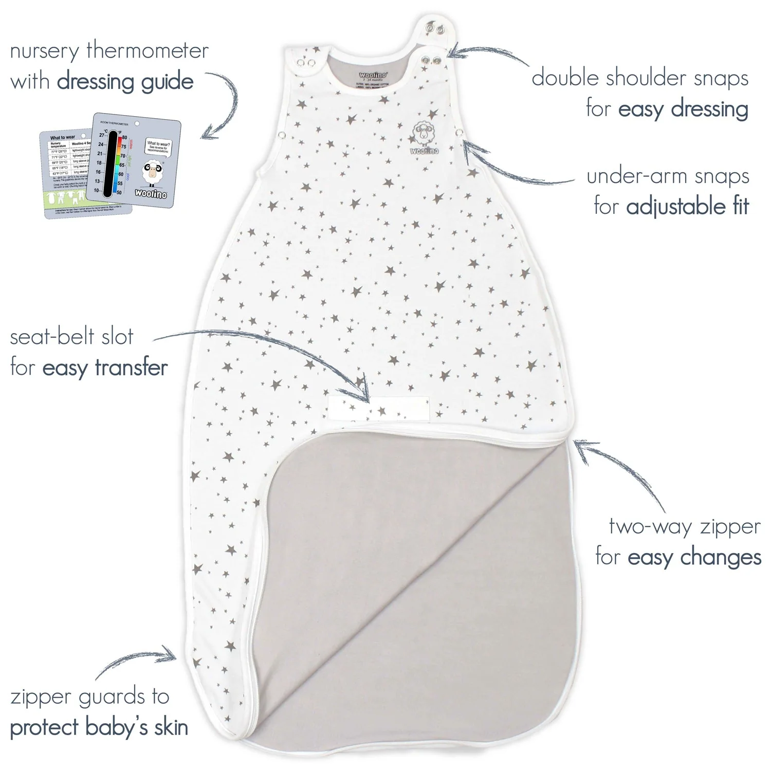 4 Season® Ultimate Baby Sleep Bag, Merino Wool & Organic Cotton, Succulent - Image 7