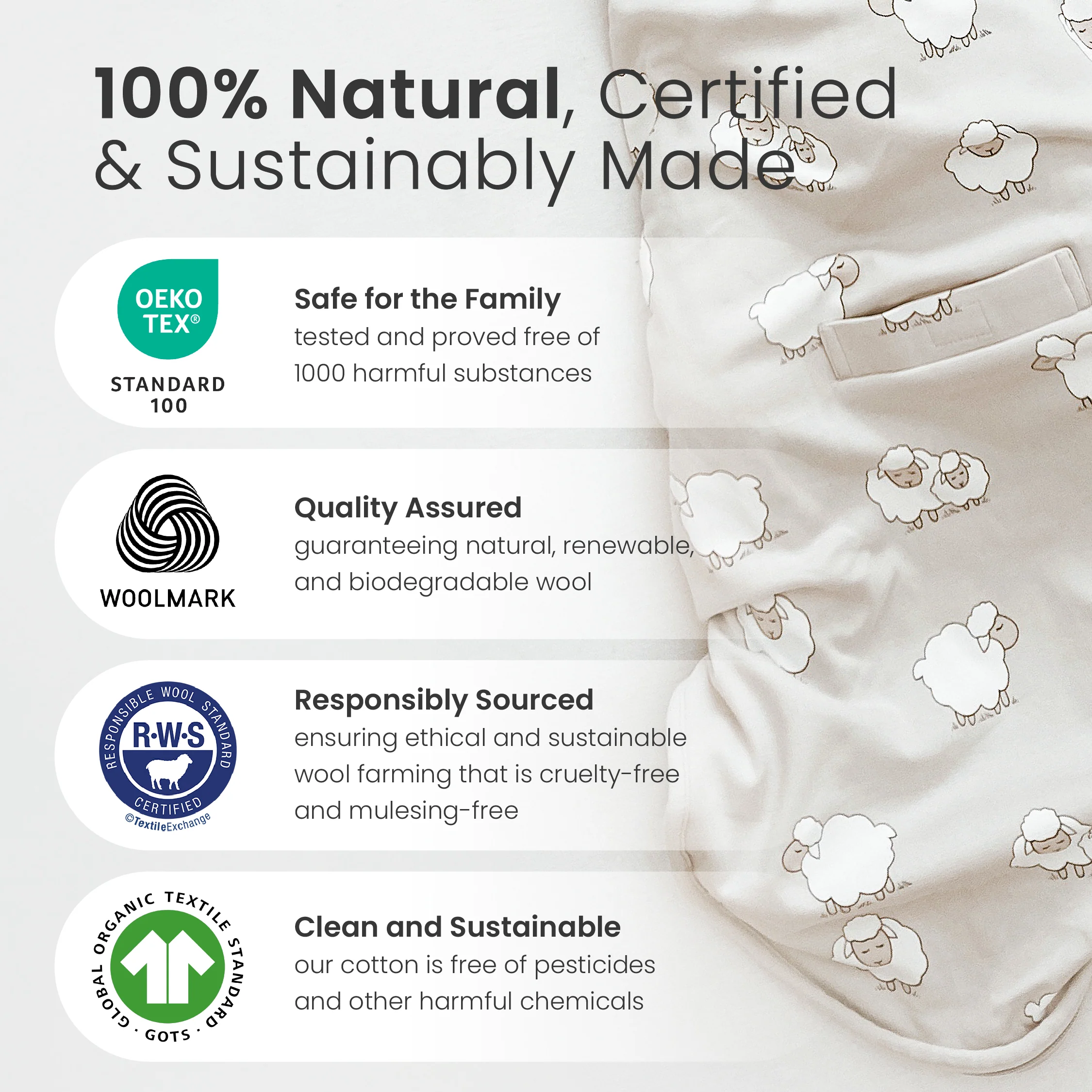 4 Season® Ultimate Baby Sleep Bag, Merino Wool & Organic Cotton, Goose - Image 6
