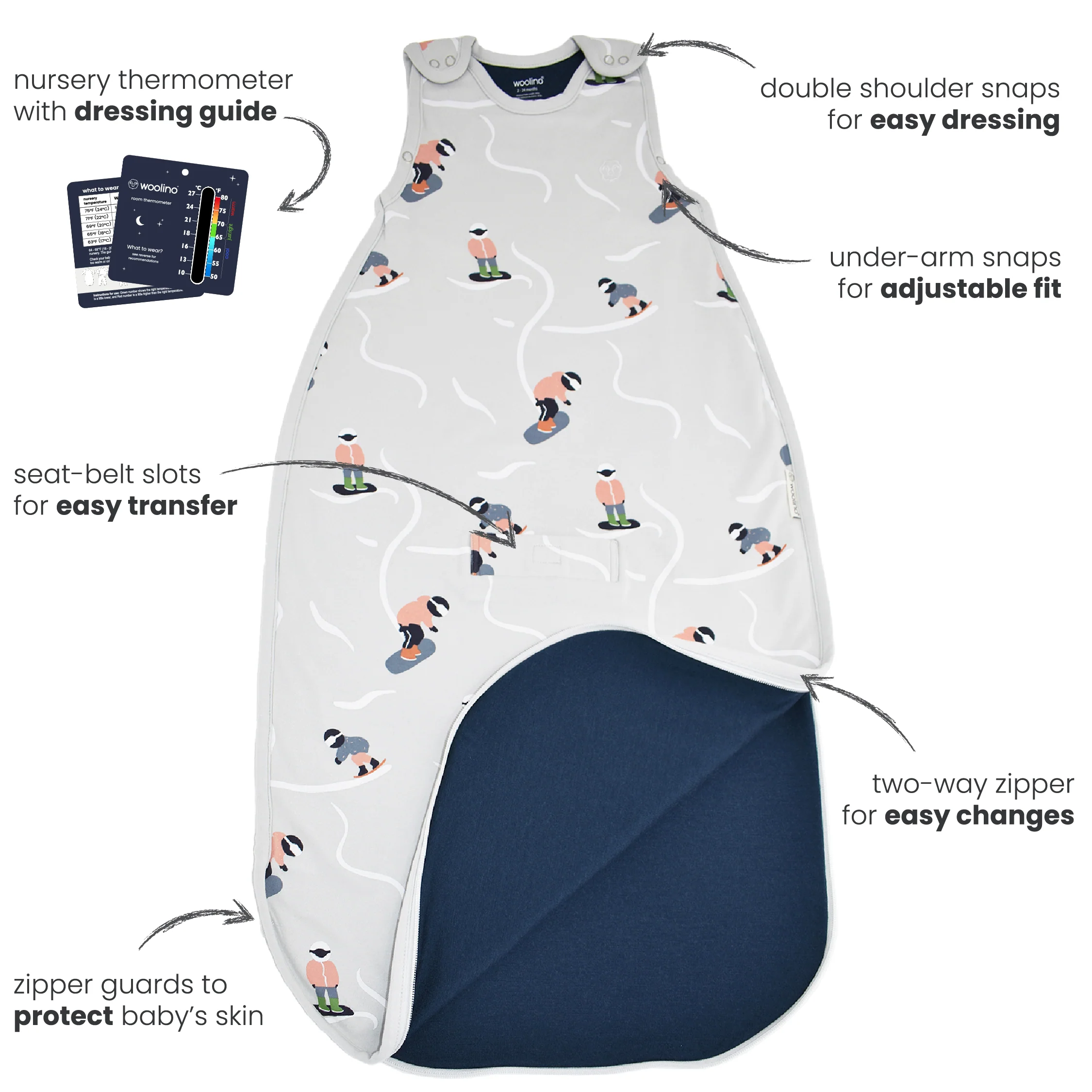4 Season® Ultimate Baby Sleep Bag, Merino Wool & Organic Cotton, Indigo - Image 8