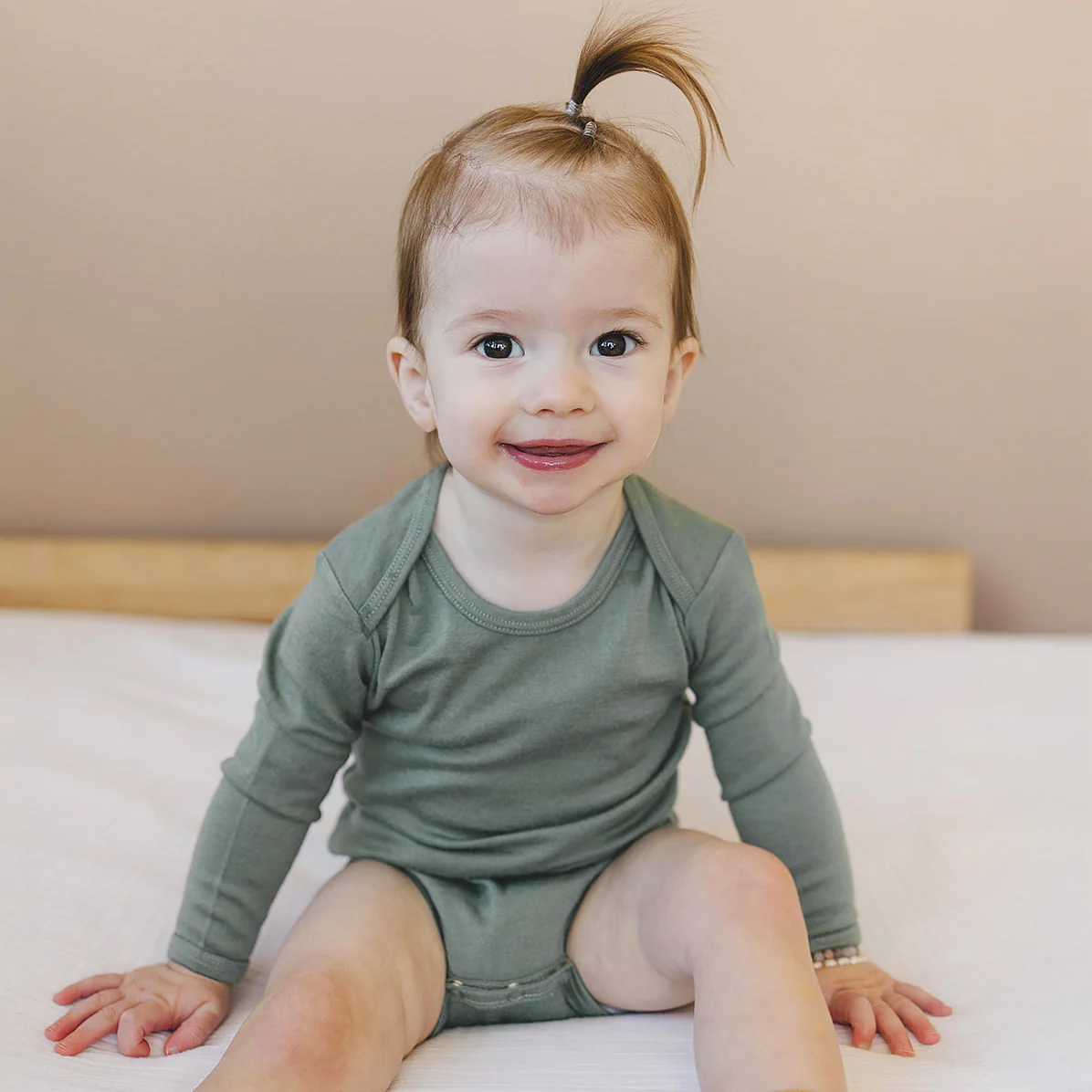 Baby Bodysuit, Long Sleeve, Merino Wool, Sage - Image 3
