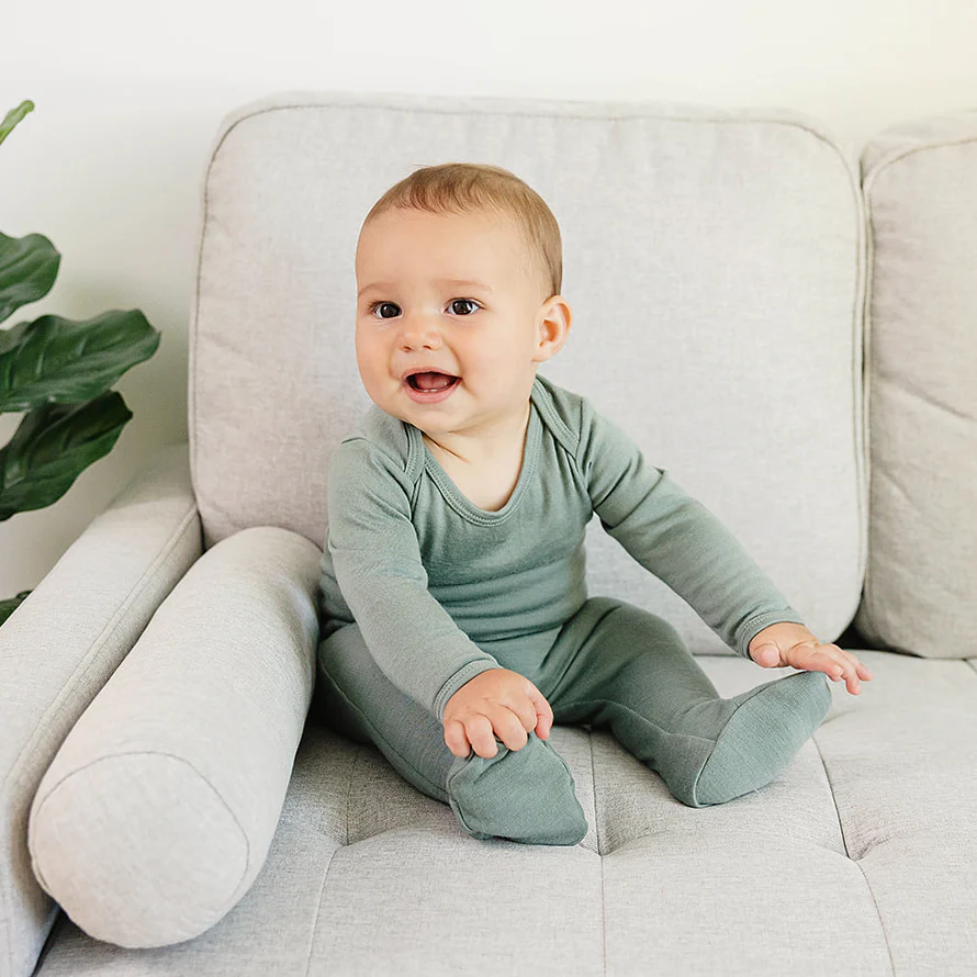 Baby Bodysuit, Long Sleeve, Merino Wool, Sage - Image 4