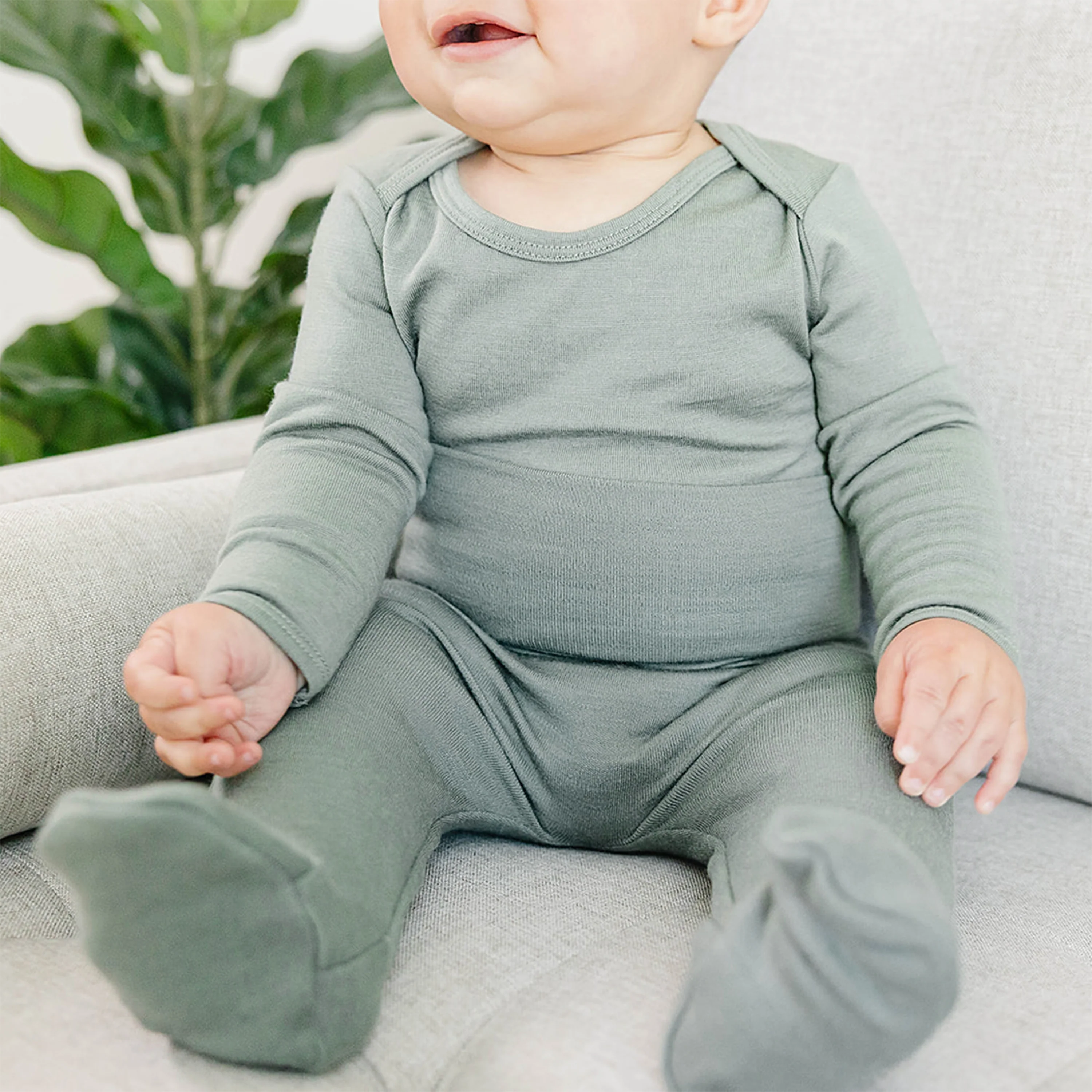 Baby Footed Pants, Merino Wool, Sage - Image 4