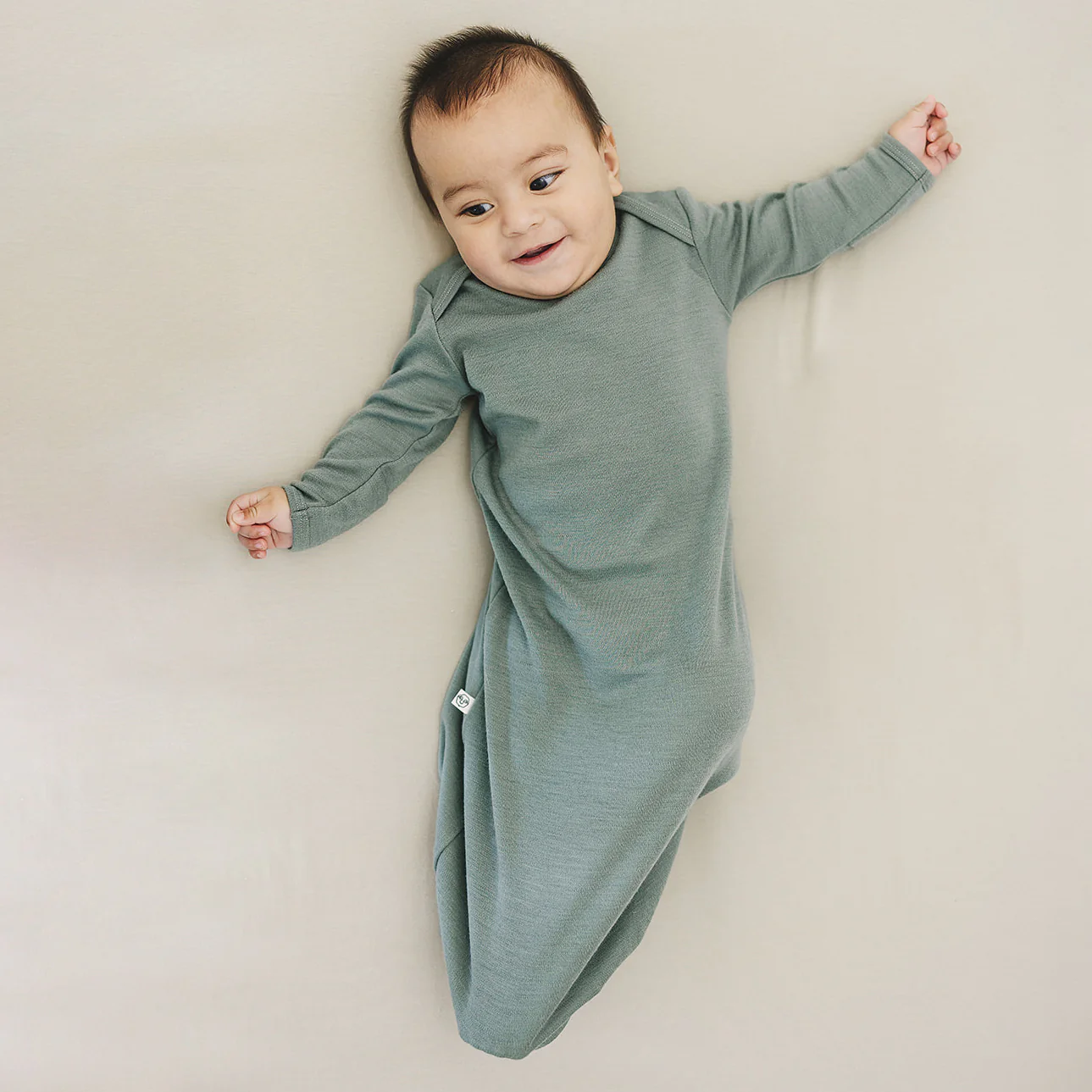 Baby Gown, Merino Wool, 0-6 Months, Sage - Image 3