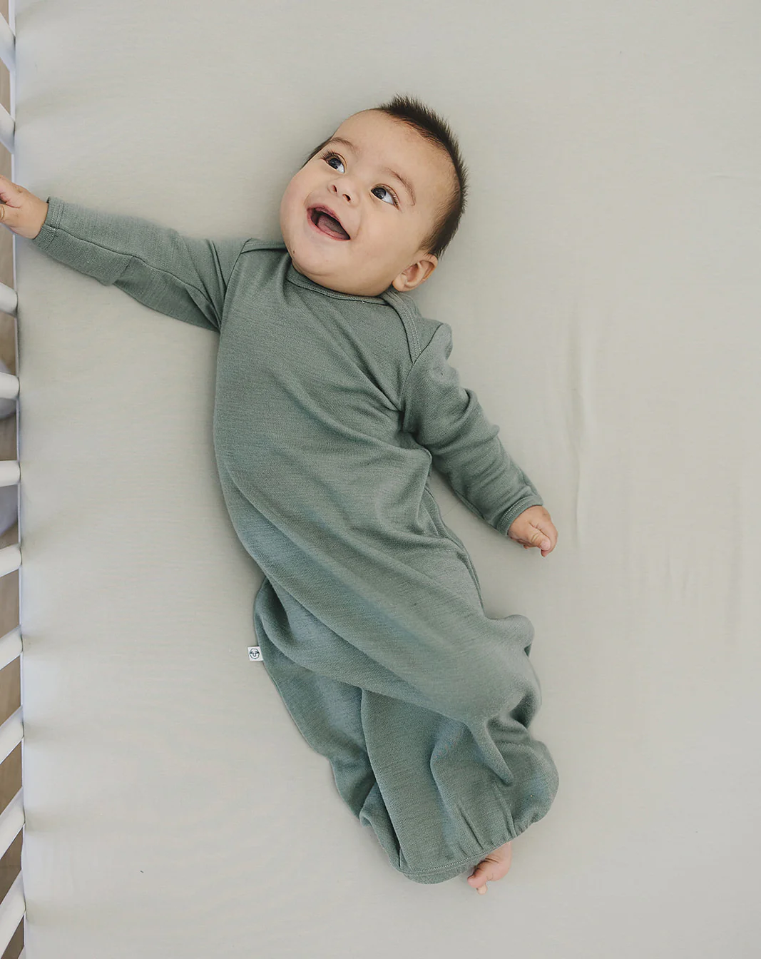 Baby Gown, Merino Wool, 0-6 Months, Sage - Image 7