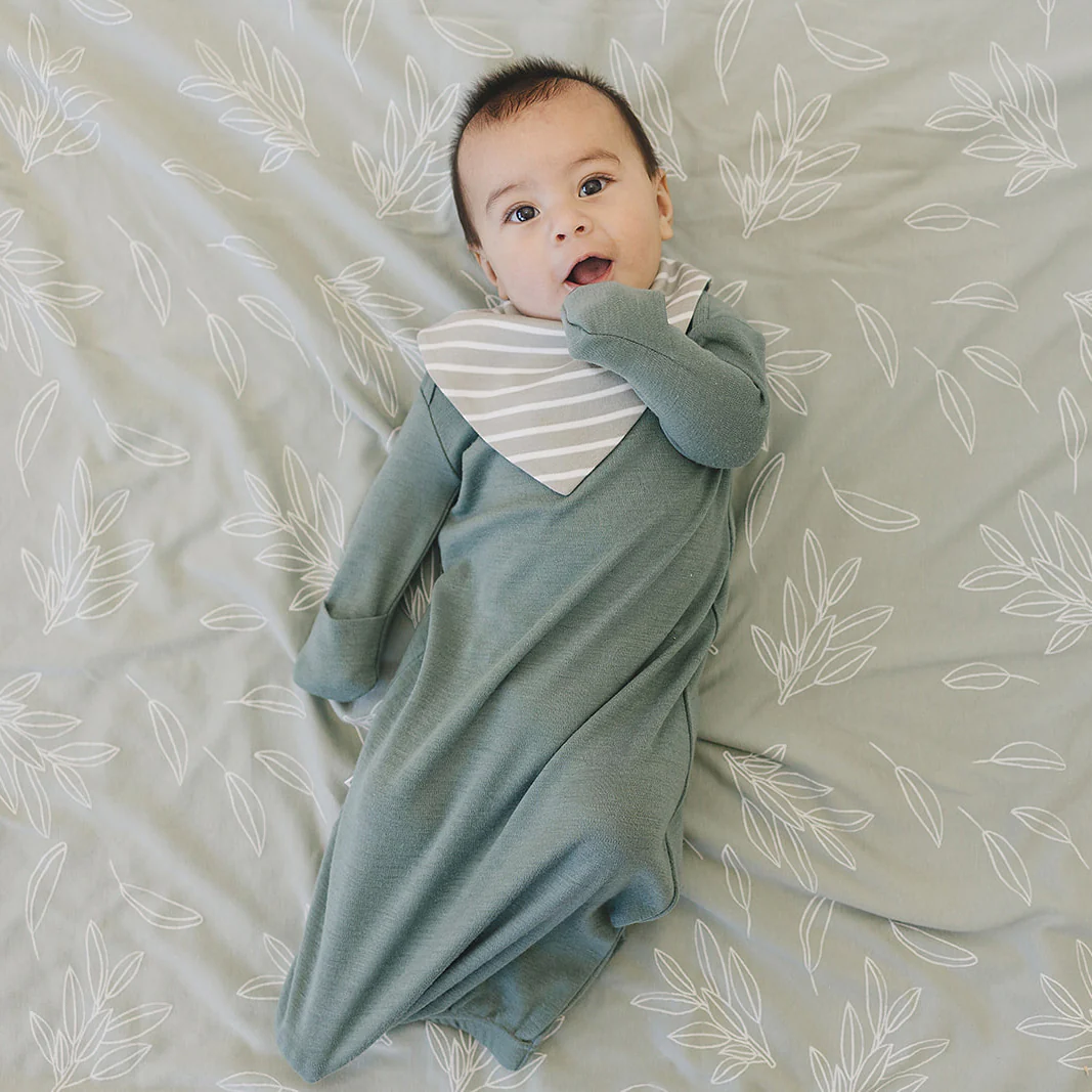 Bandana Bib Set, Merino Wool & Organic Cotton, Set of 2, Birch Gray - Image 3