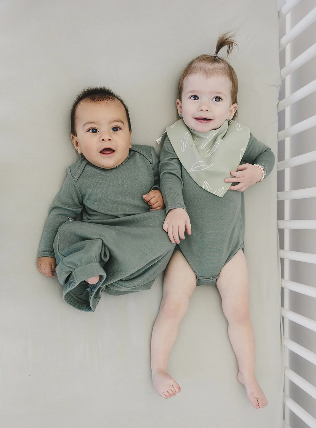 Bandana Bib Set, Merino Wool & Organic Cotton, Set of 2, Sage - Image 3