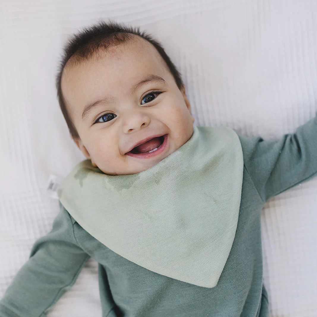 Bandana Bib Set, Merino Wool & Organic Cotton, Set of 2, Sage - Image 6