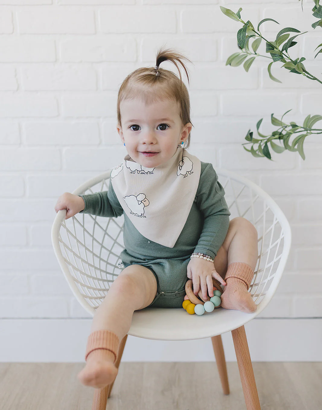 Bandana Bib Set, Merino Wool & Organic Cotton, Set of 2, Sheep - Image 3