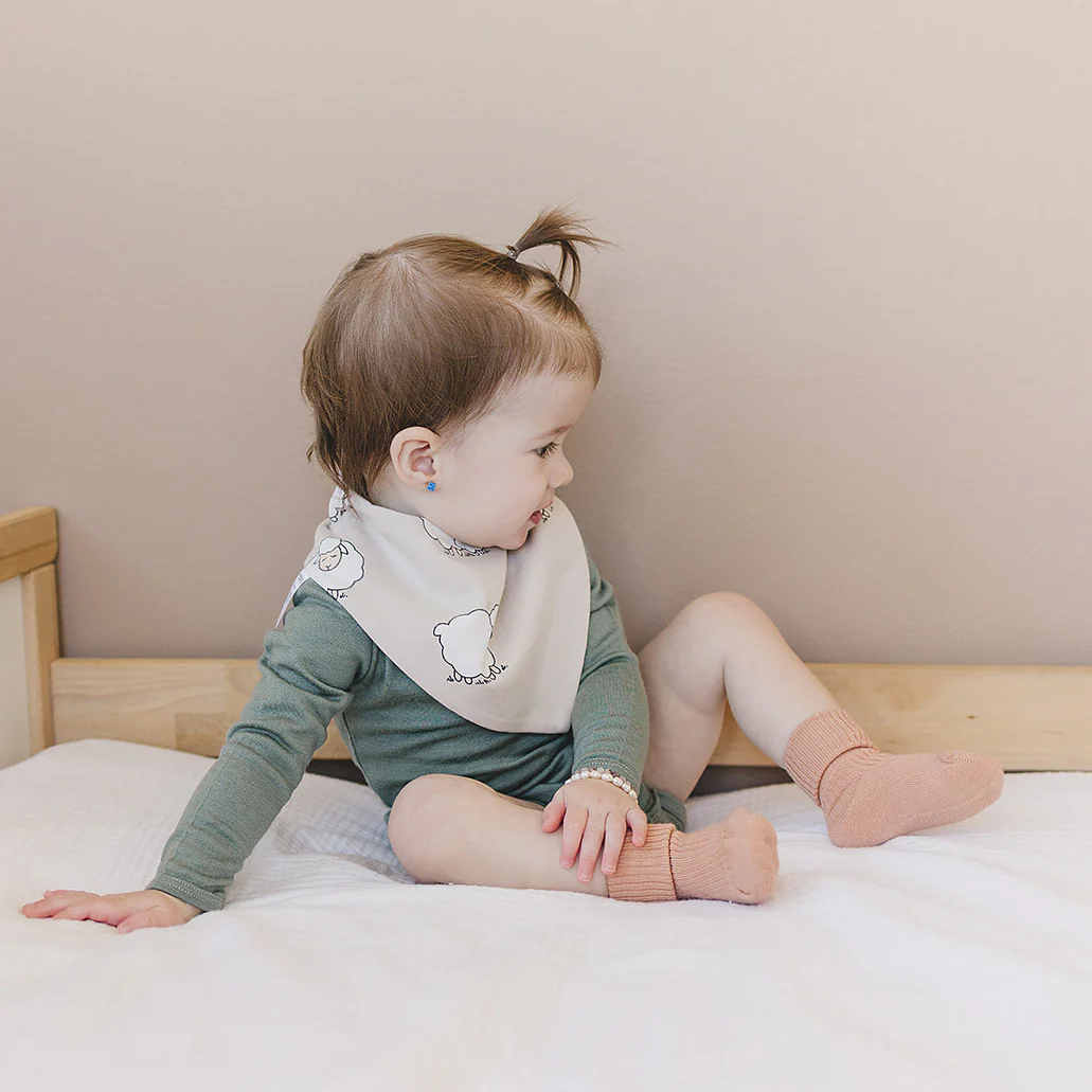 Bandana Bib Set, Merino Wool & Organic Cotton, Set of 2, Sheep - Image 4