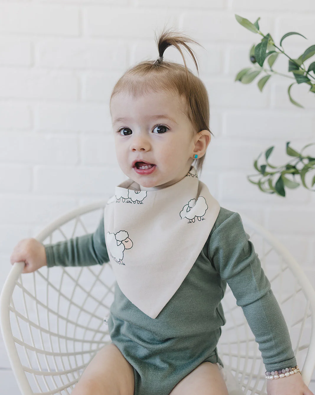 Bandana Bib Set, Merino Wool & Organic Cotton, Set of 2, Sheep - Image 5