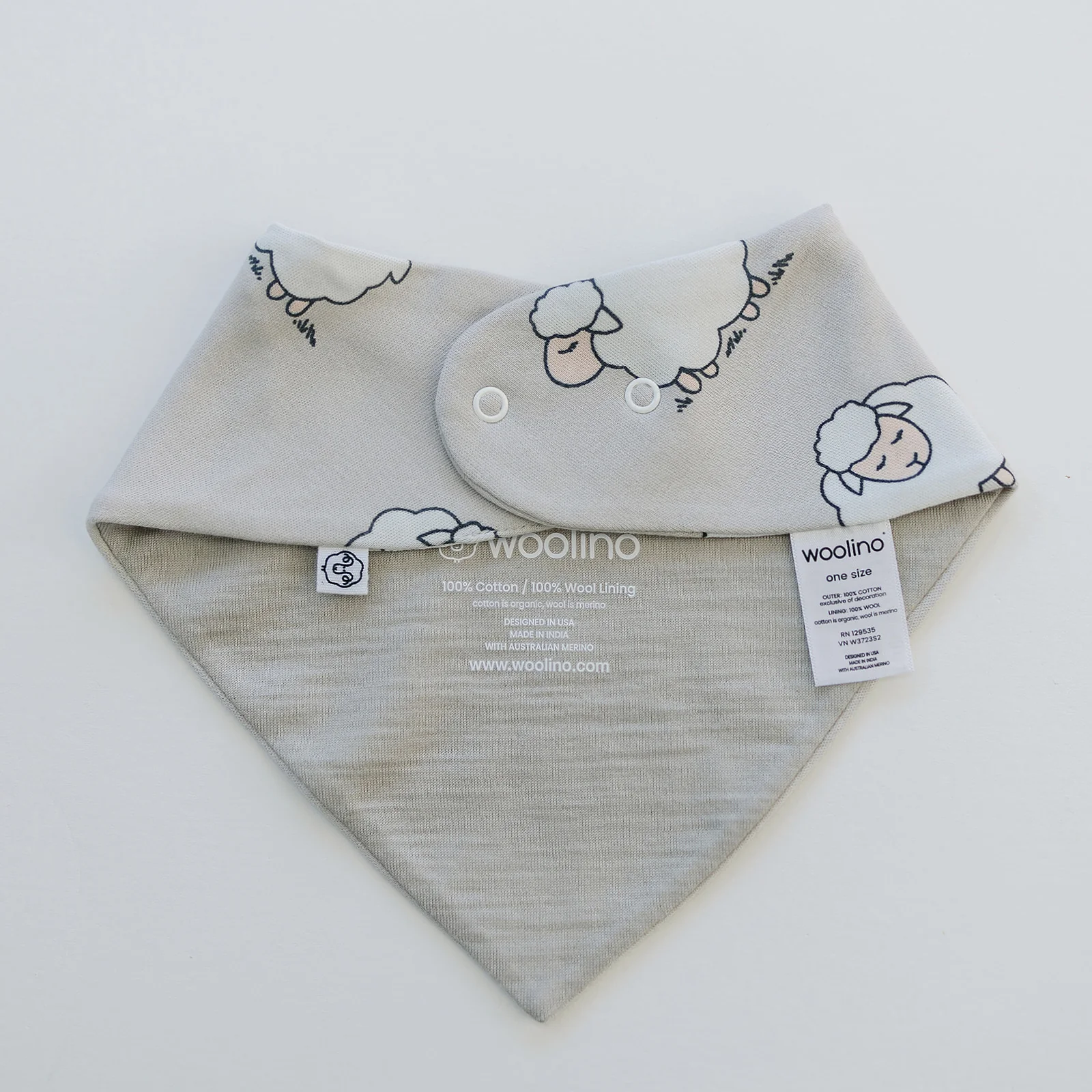Bandana Bib Set, Merino Wool & Organic Cotton, Set of 2, Sheep - Image 8