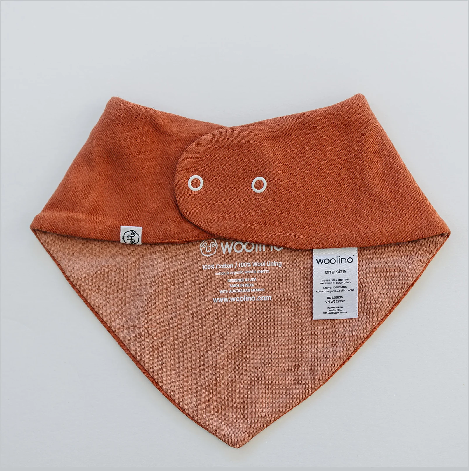 Bandana Bib Set, Merino Wool & Organic Cotton, Set of 2, Terracotta - Image 6