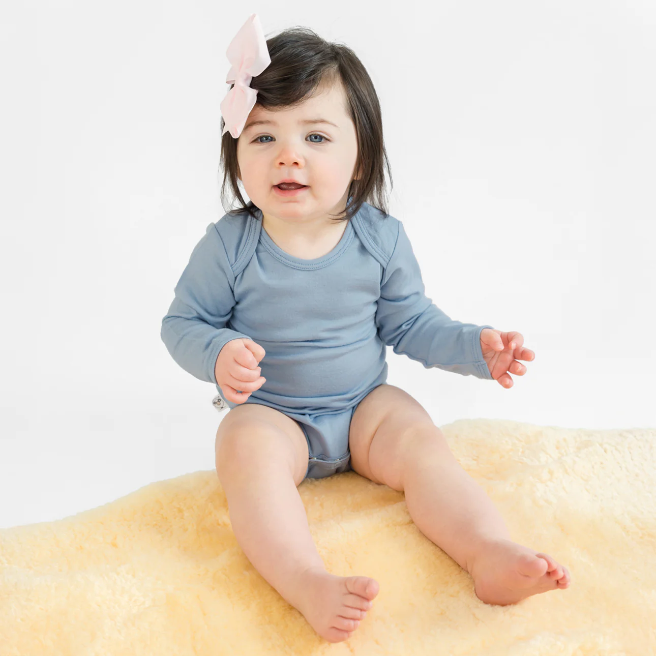 Baby Bodysuit, Long Sleeve, Merino Wool, Blue - Image 6