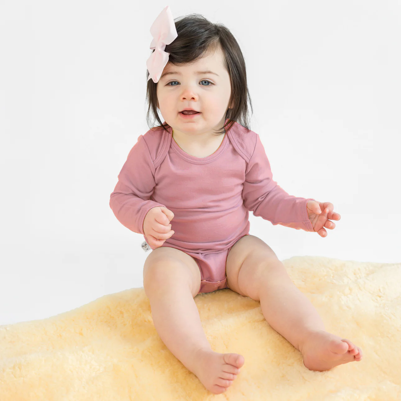 Baby Bodysuit, Long Sleeve, Merino Wool, Blush - Image 2