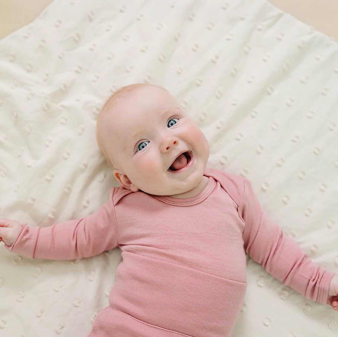 Baby Bodysuit, Long Sleeve, Merino Wool, Blush - Image 3