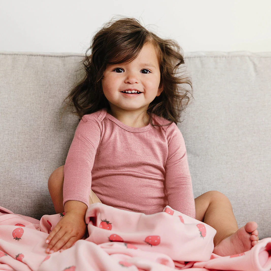 Baby Bodysuit, Long Sleeve, Merino Wool, Blush - Image 5