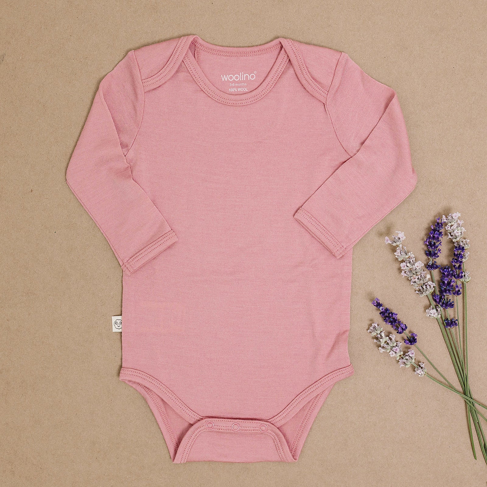 Baby Bodysuit, Long Sleeve, Merino Wool, Blush - Image 6