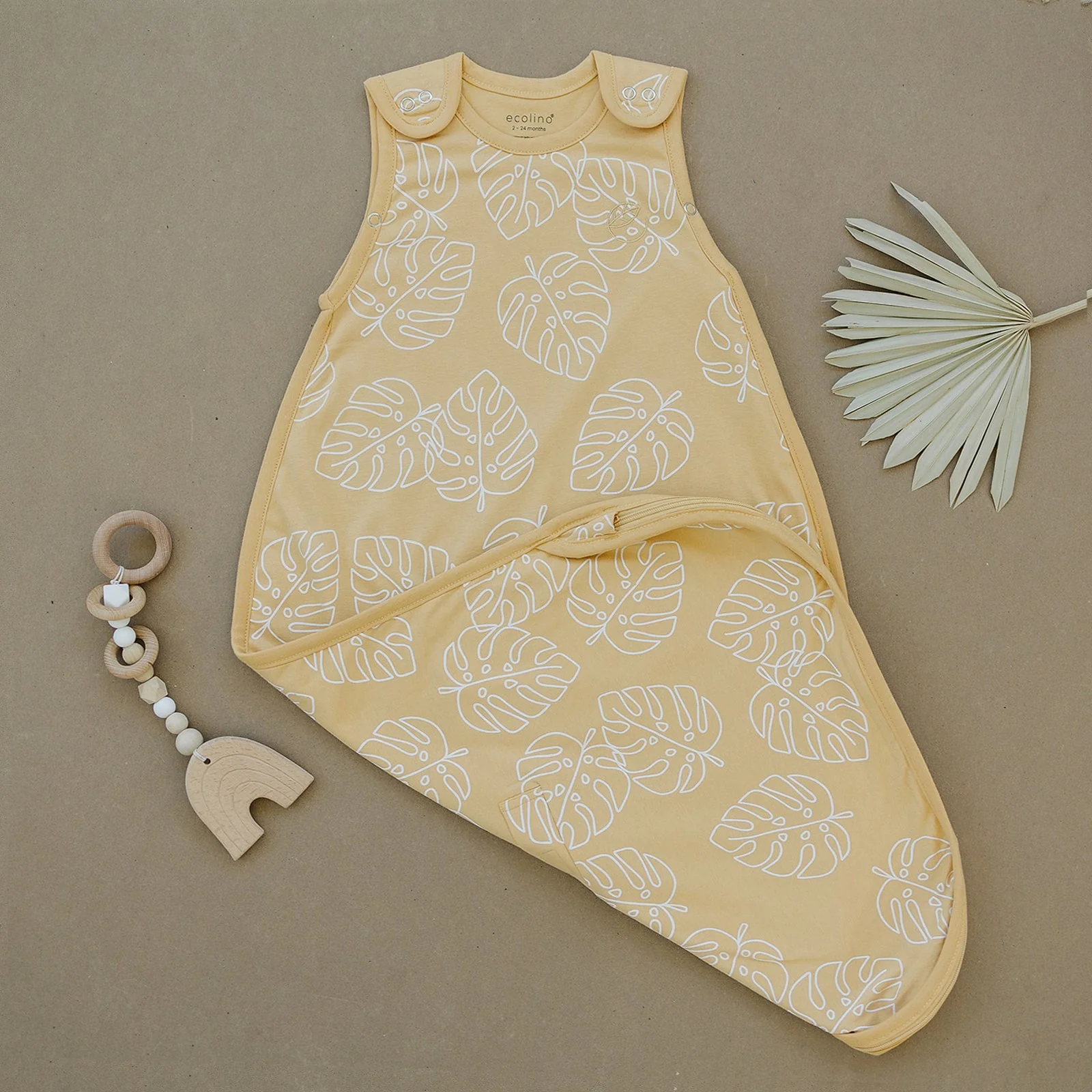 Ecolino® Adjustable Baby Sleep Bag, Organic Cotton, Universal Size: 2 Months - 2 Years, Monstera Leaf - Image 4