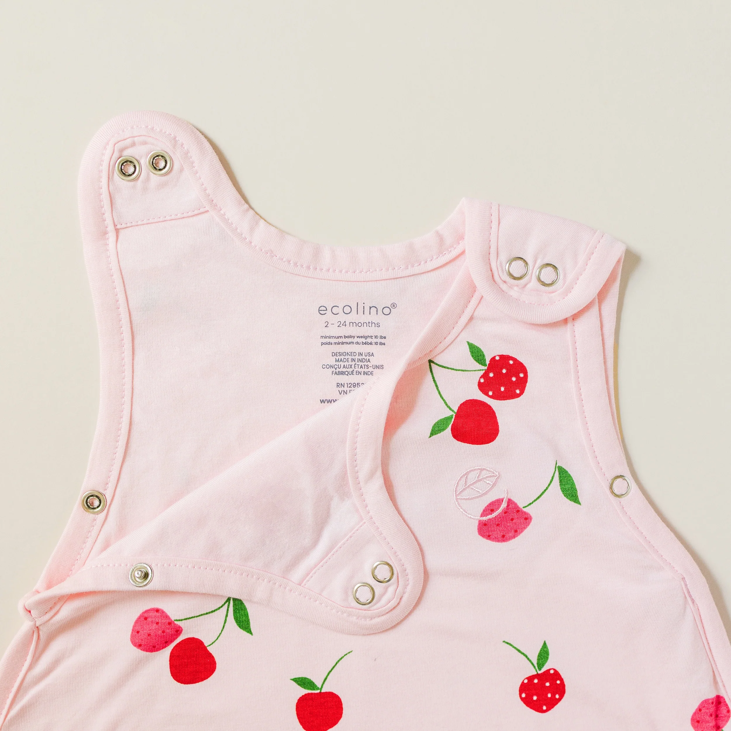 Ecolino® Adjustable Baby Sleep Bag, Organic Cotton, Universal Size: 2 Months - 2 Years, Cherry - Image 6