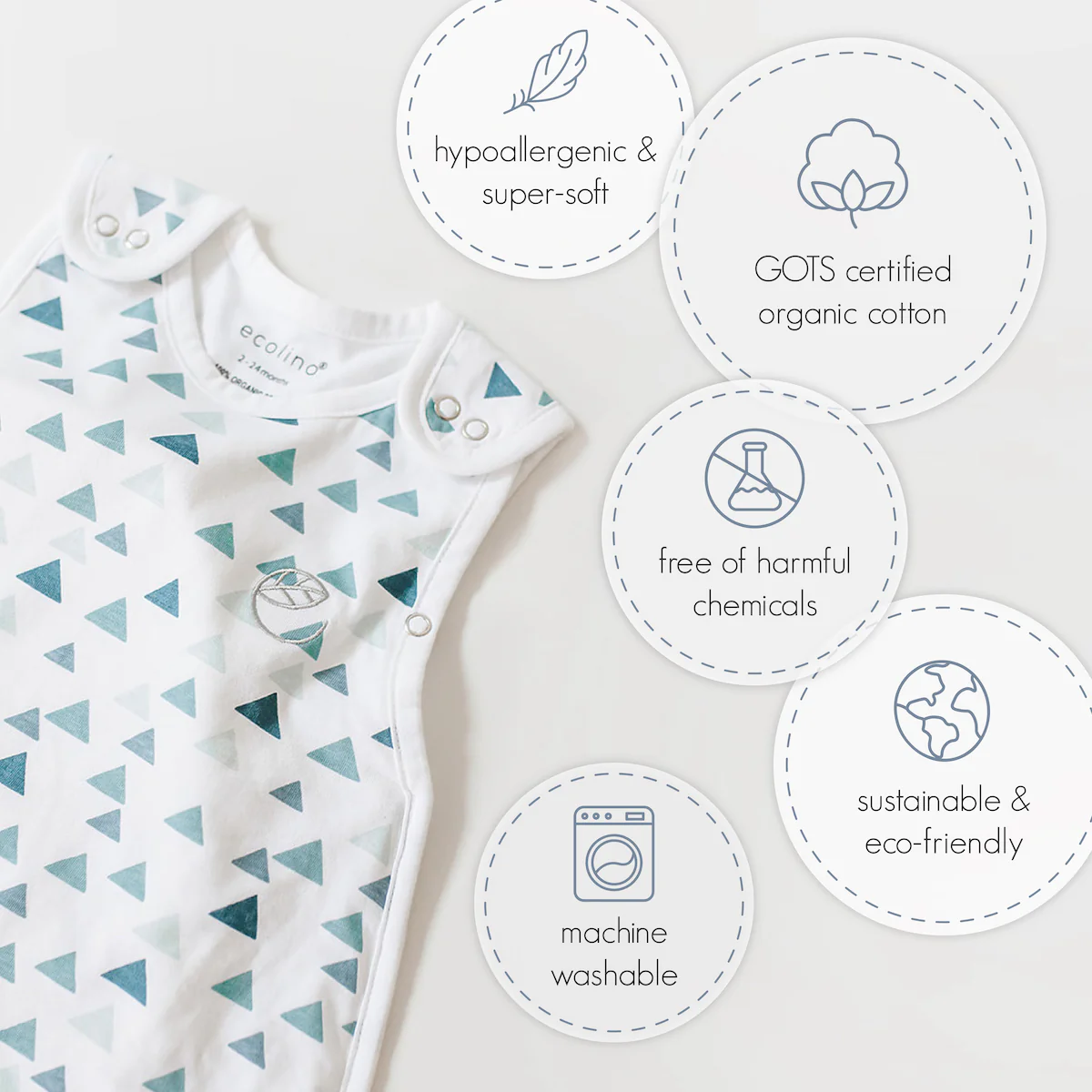 Ecolino® Adjustable Baby Sleep Bag, Organic Cotton, Universal Size: 2 Months - 2 Years, Small Flower - Image 6