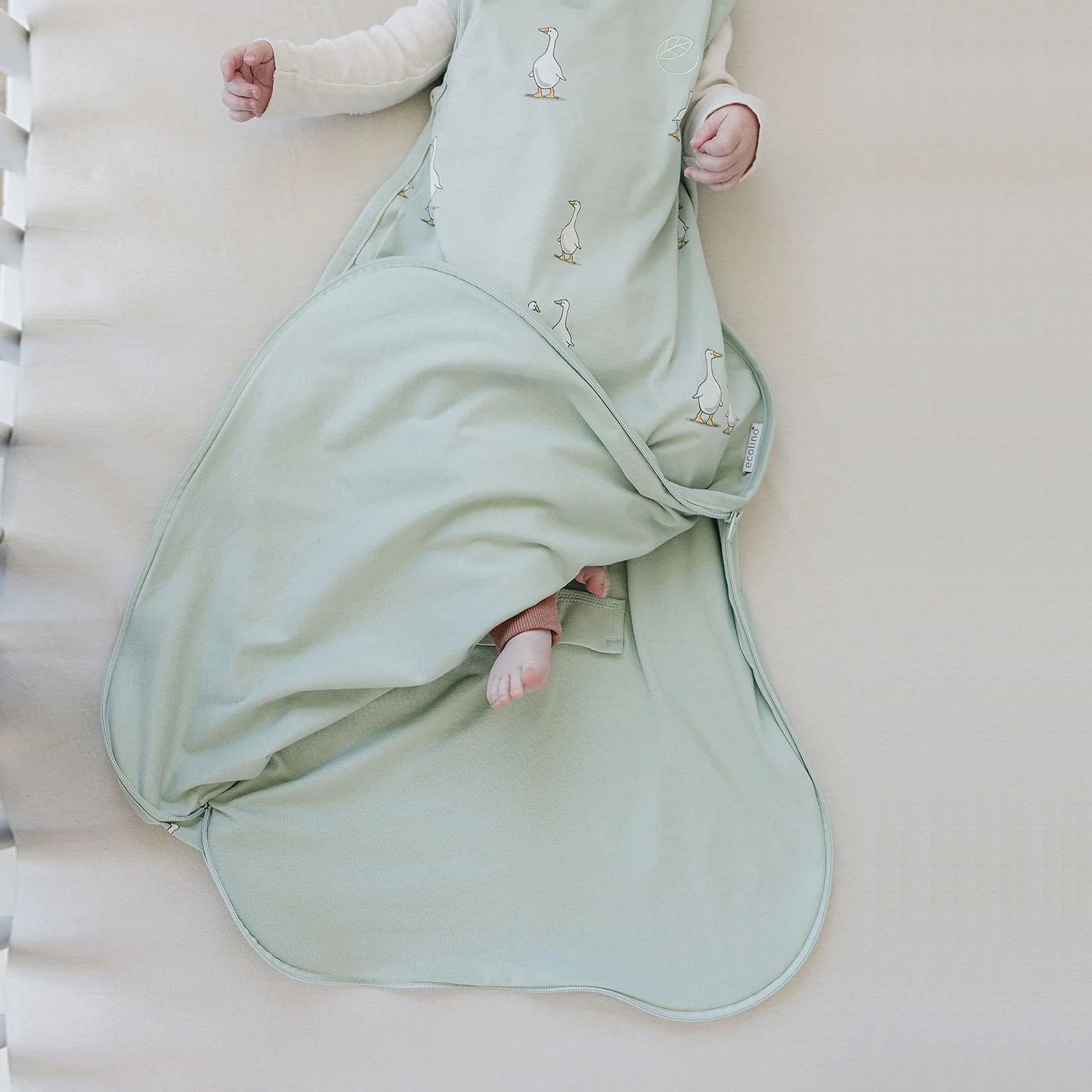 Ecolino® Adjustable Baby Sleep Bag, Organic Cotton, Universal Size: 2 Months - 2 Years, Goose - Image 4