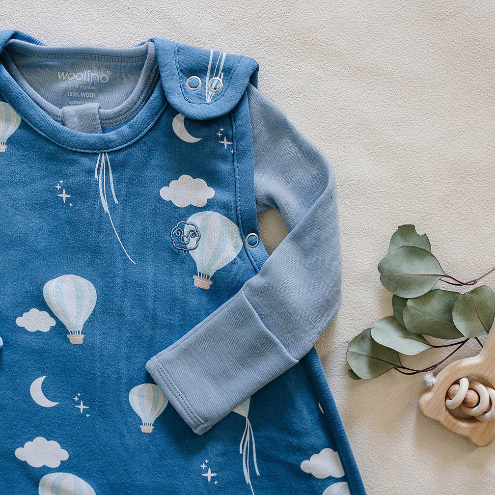 Footie Pajamas, Merino Wool, Blue - Image 6
