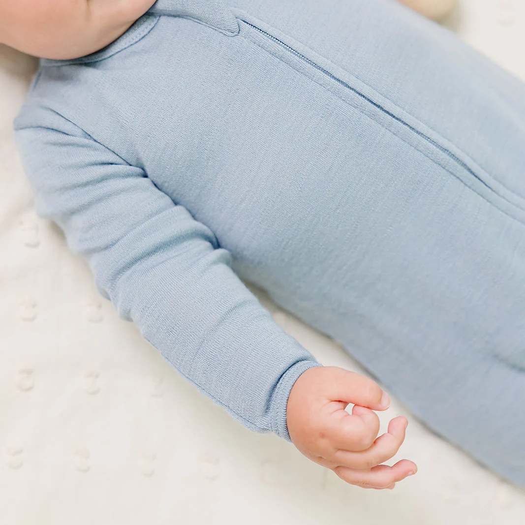 Footie Pajamas, Merino Wool, Blue - Image 7