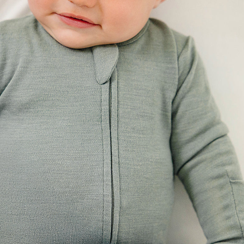 Footie Pajamas, Merino Wool, Sage - Image 5