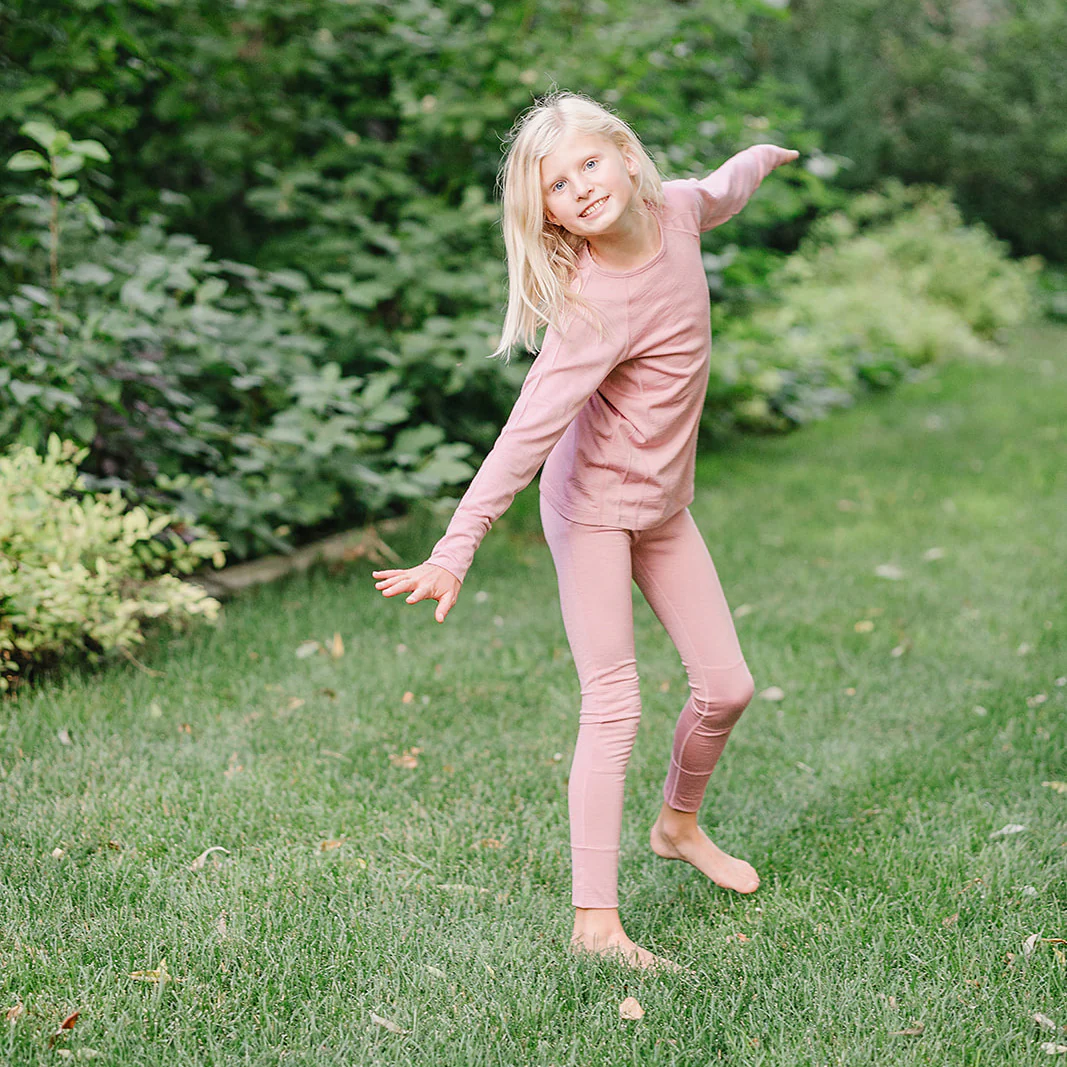 Kids Merino Wool Base Layer, Leggings, Blush Pink - Image 6