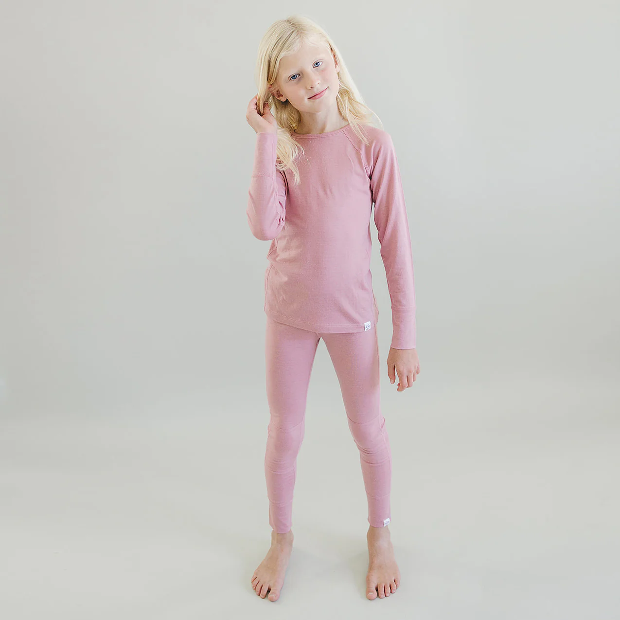 Kids Merino Wool Base Layer, Long Sleeve Top, Blush Pink - Image 3