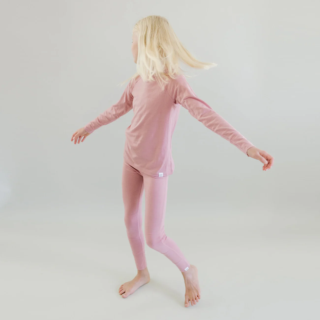 Kids Merino Wool Base Layer, Long Sleeve Top, Blush Pink - Image 4