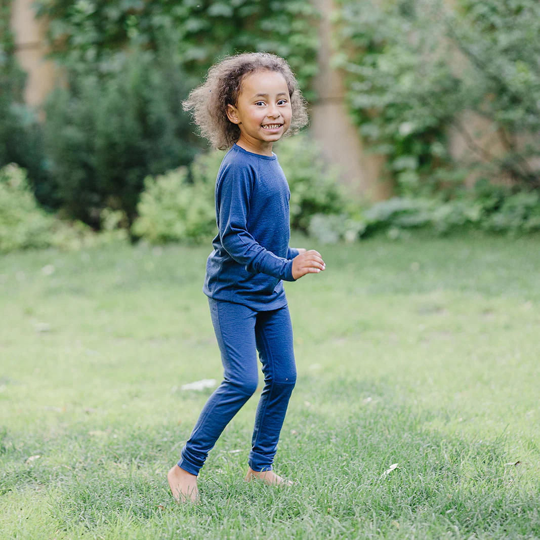 Kids Merino Wool Base Layer, Long Sleeve Top, Deep Blue - Image 3