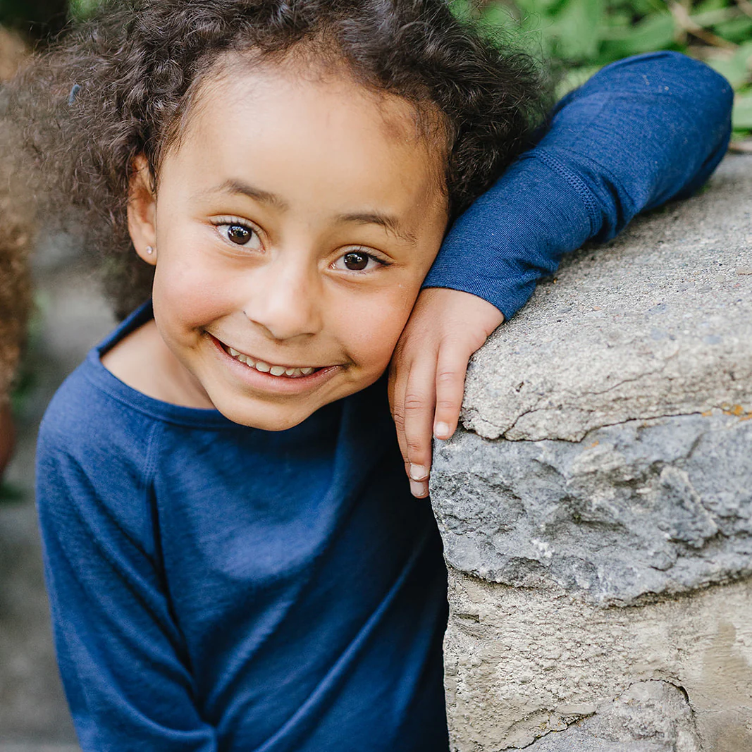 Kids Merino Wool Base Layer, Long Sleeve Top, Deep Blue - Image 4