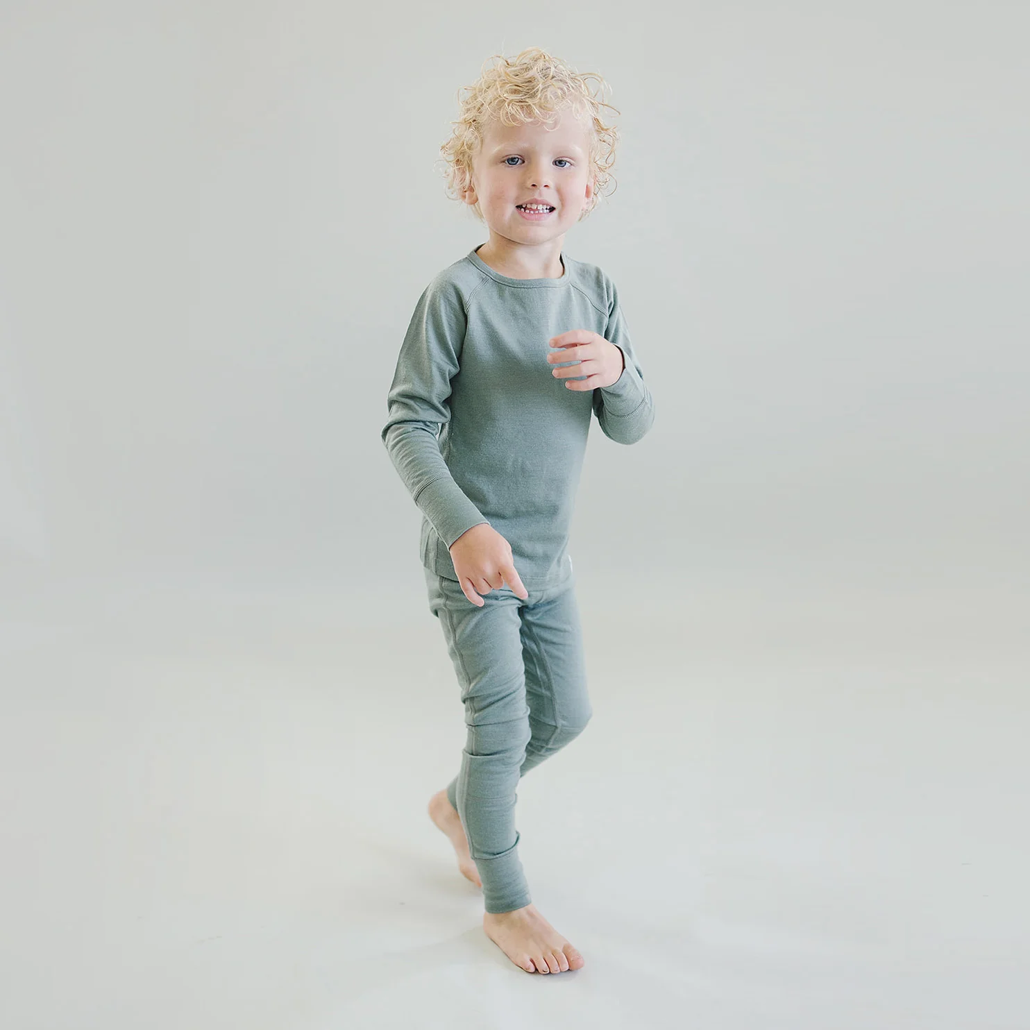Kids Merino Wool Base Layer, Long Sleeve Top, Sage - Image 3
