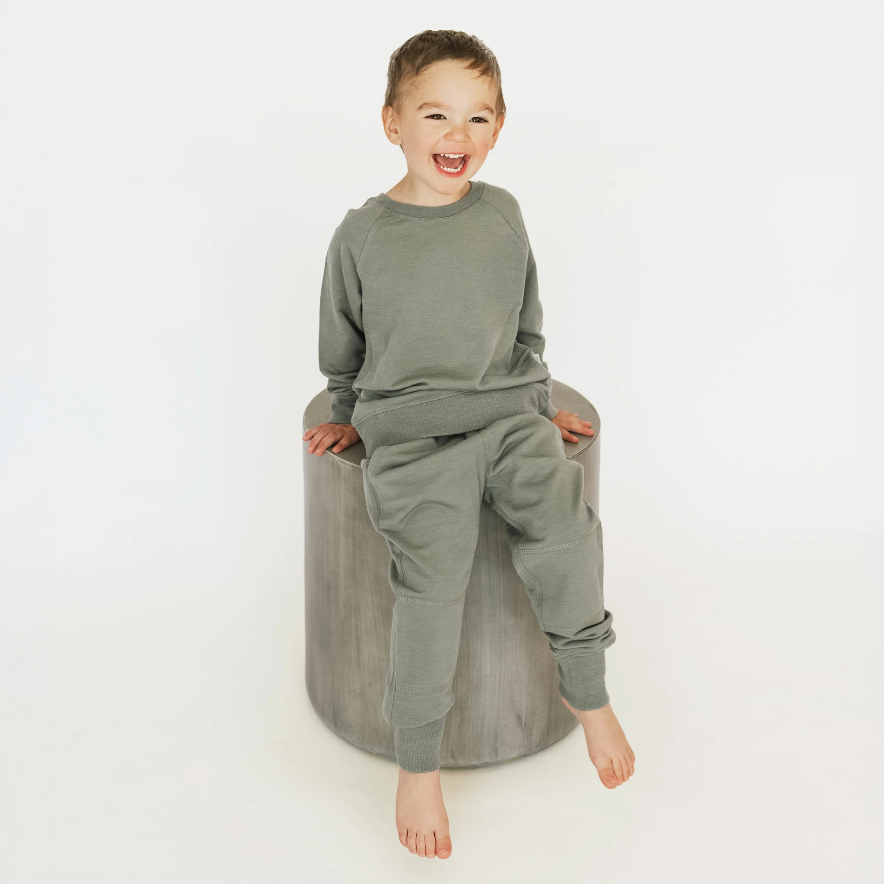 Kids Merino Wool Crew Neck Sweatshirt, Olive - Image 6