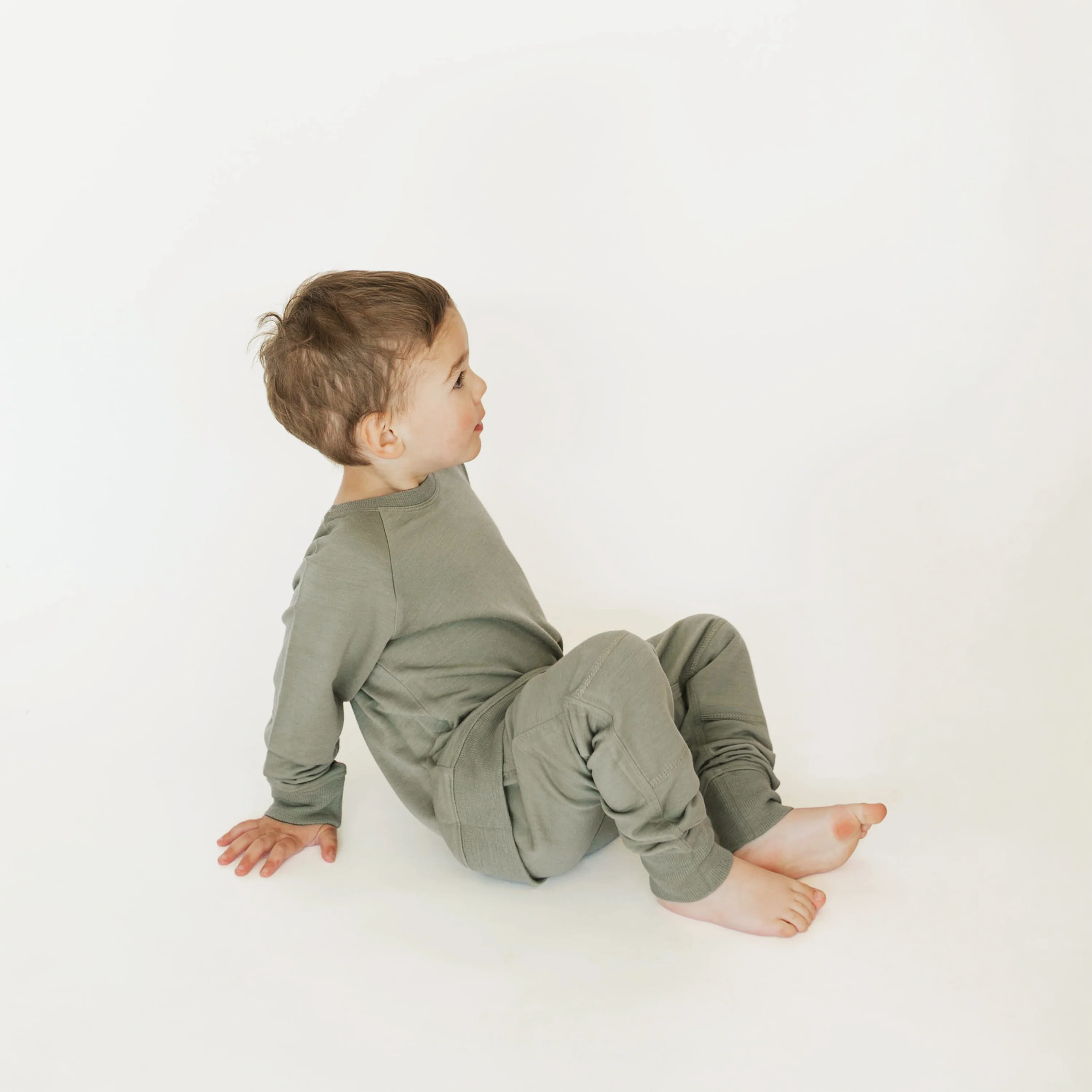 Kids Merino Wool Crew Neck Sweatshirt, Olive - Image 7