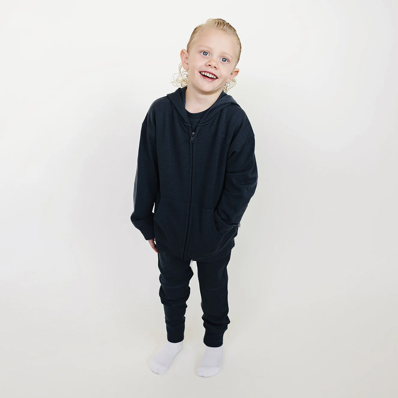 Kids Merino Wool Hoodie, Blueberry - Image 4