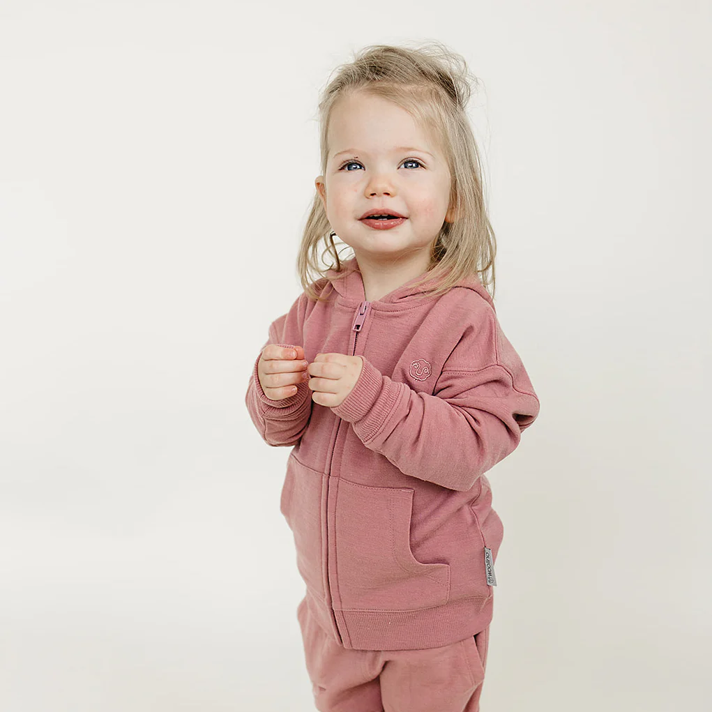 Kids Merino Wool Hoodie, Mauve Pink - Image 4