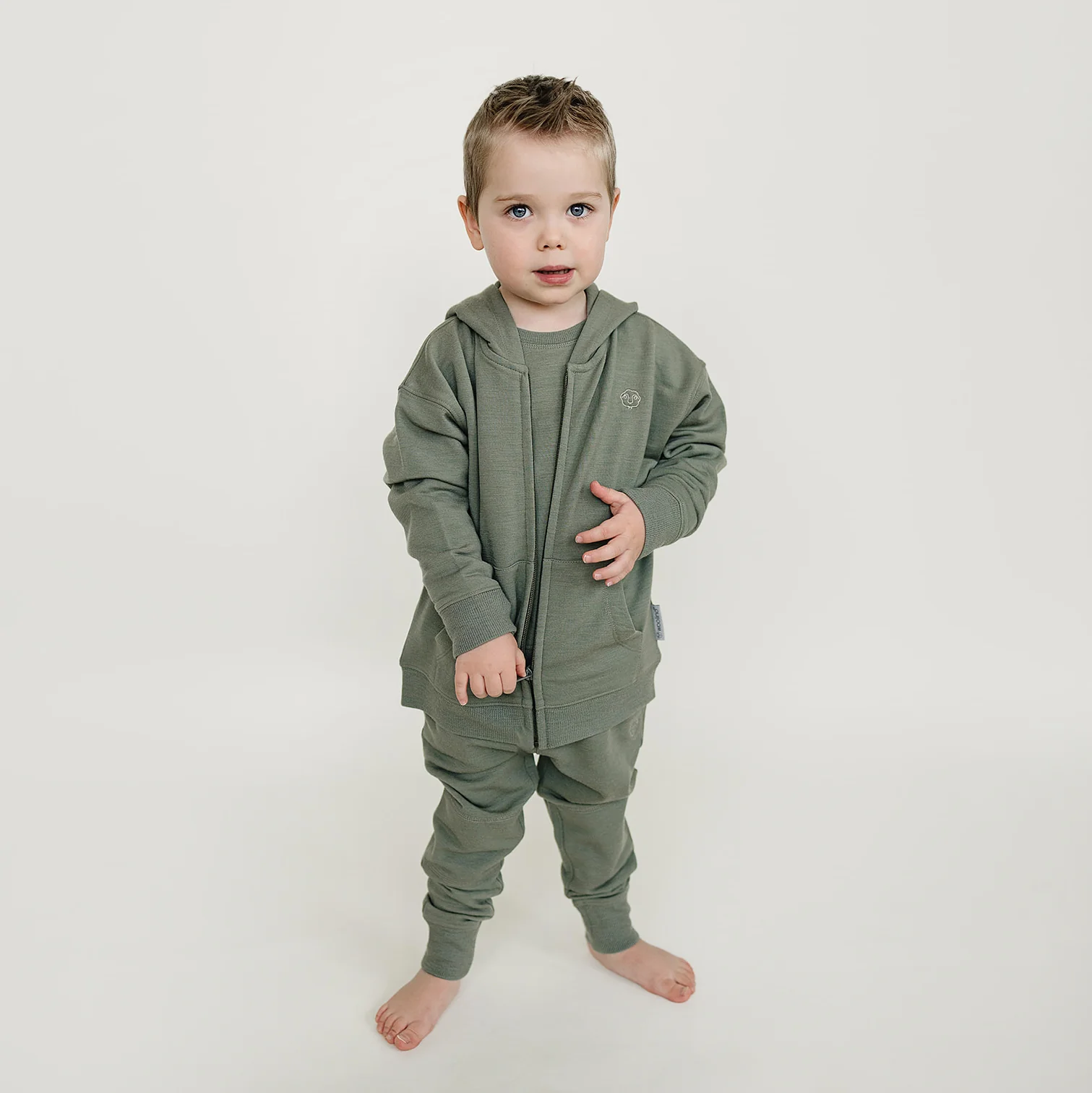 Kids Merino Wool Hoodie, Olive - Image 4