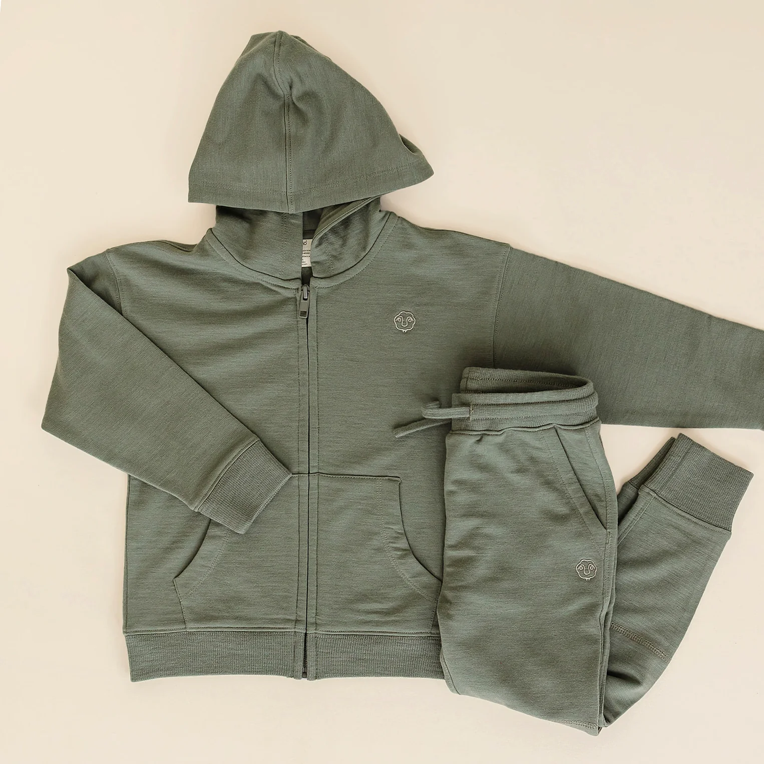 Kids Merino Wool Hoodie, Olive - Image 6