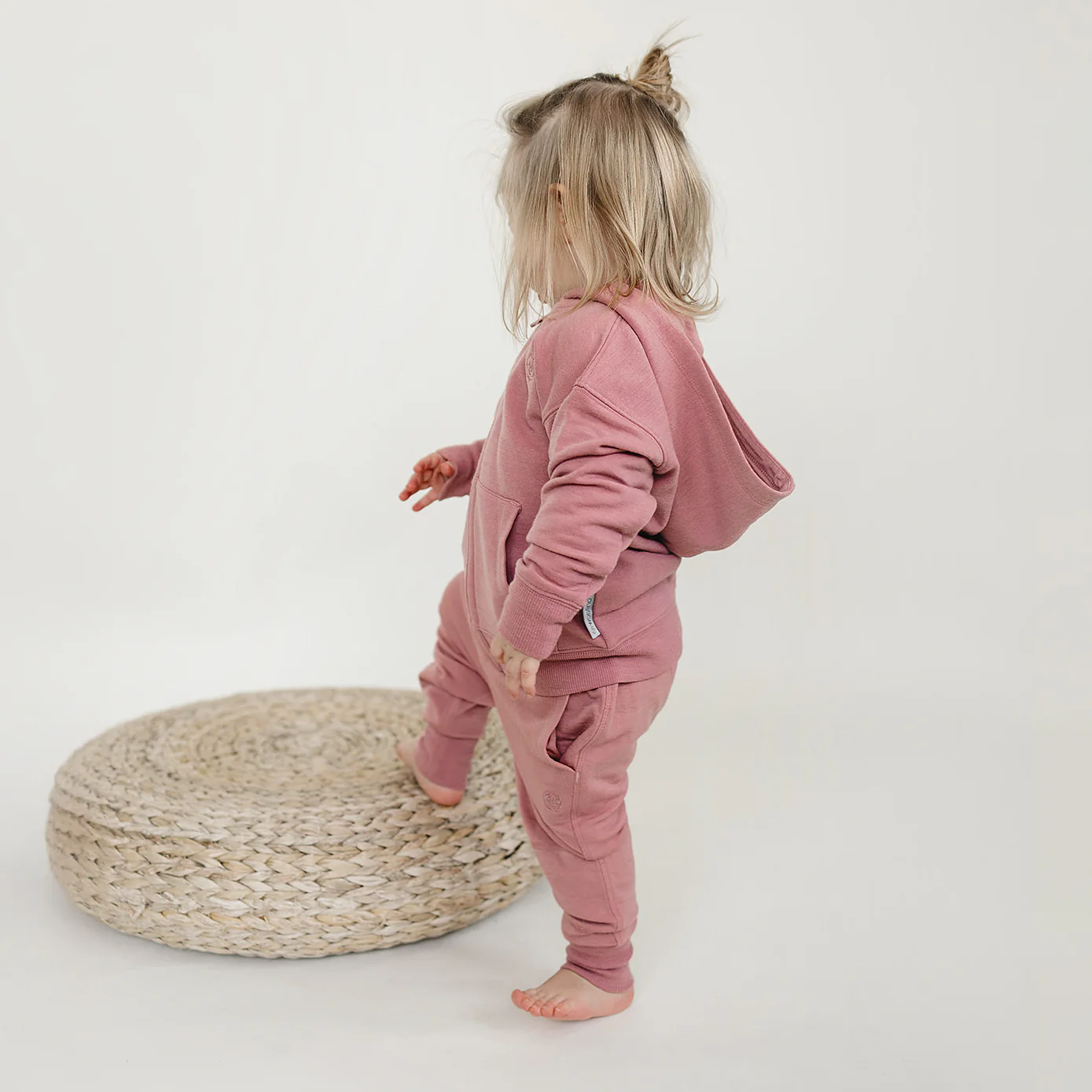 Kids Merino Wool Joggers, Mauve Pink - Image 3