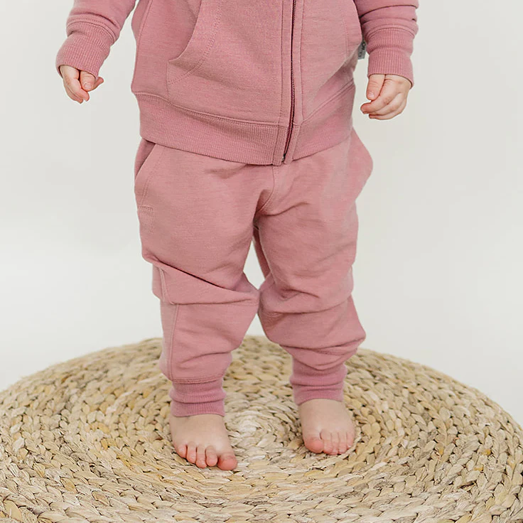 Kids Merino Wool Joggers, Mauve Pink - Image 4