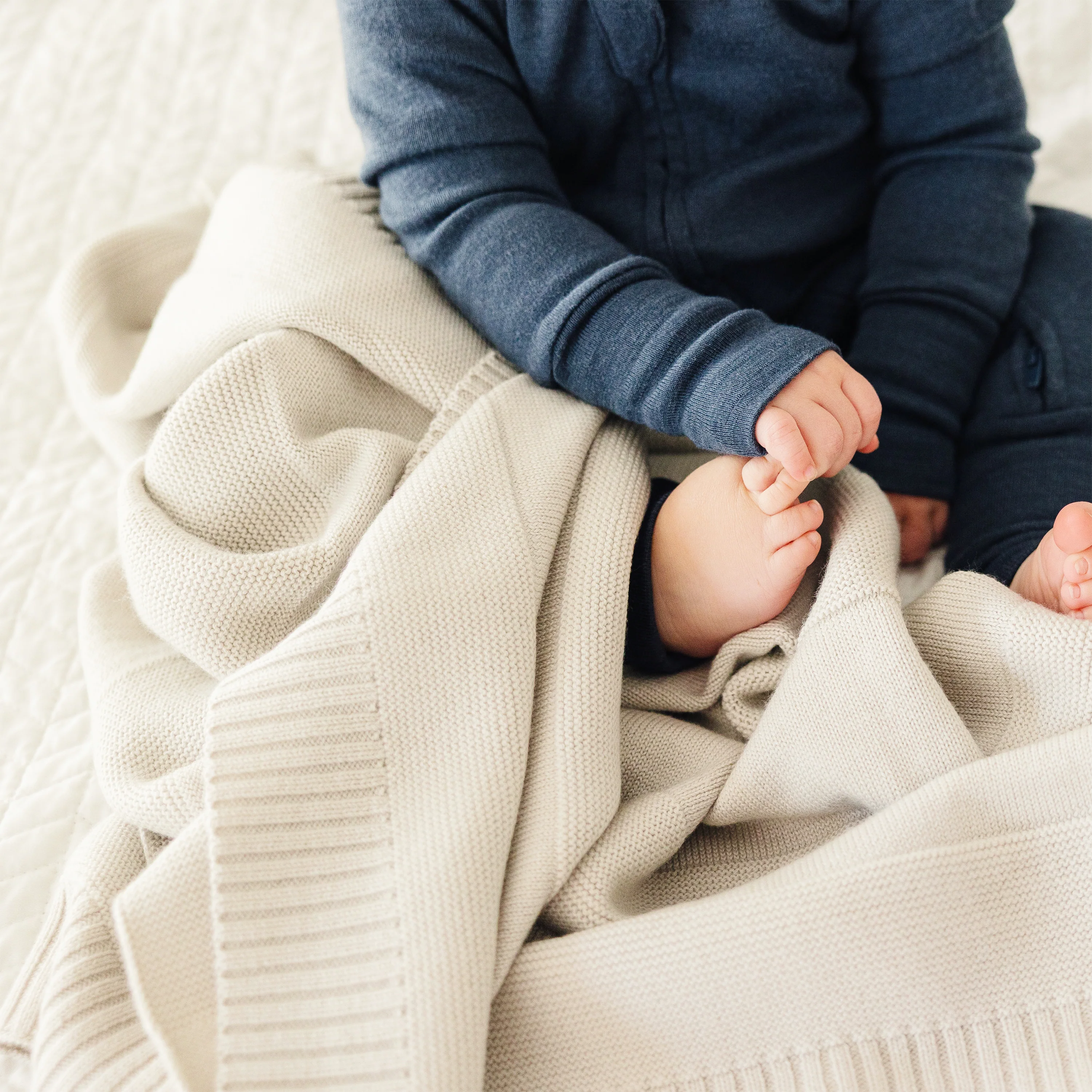 Knitted Baby Blanket, 100% Merino Wool, 31.5" x 40", Almond - Image 3